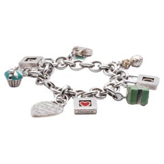 Tiffany & Co. Retro Sterling Silver Link Charm Bracelet Long 9 Large Charms