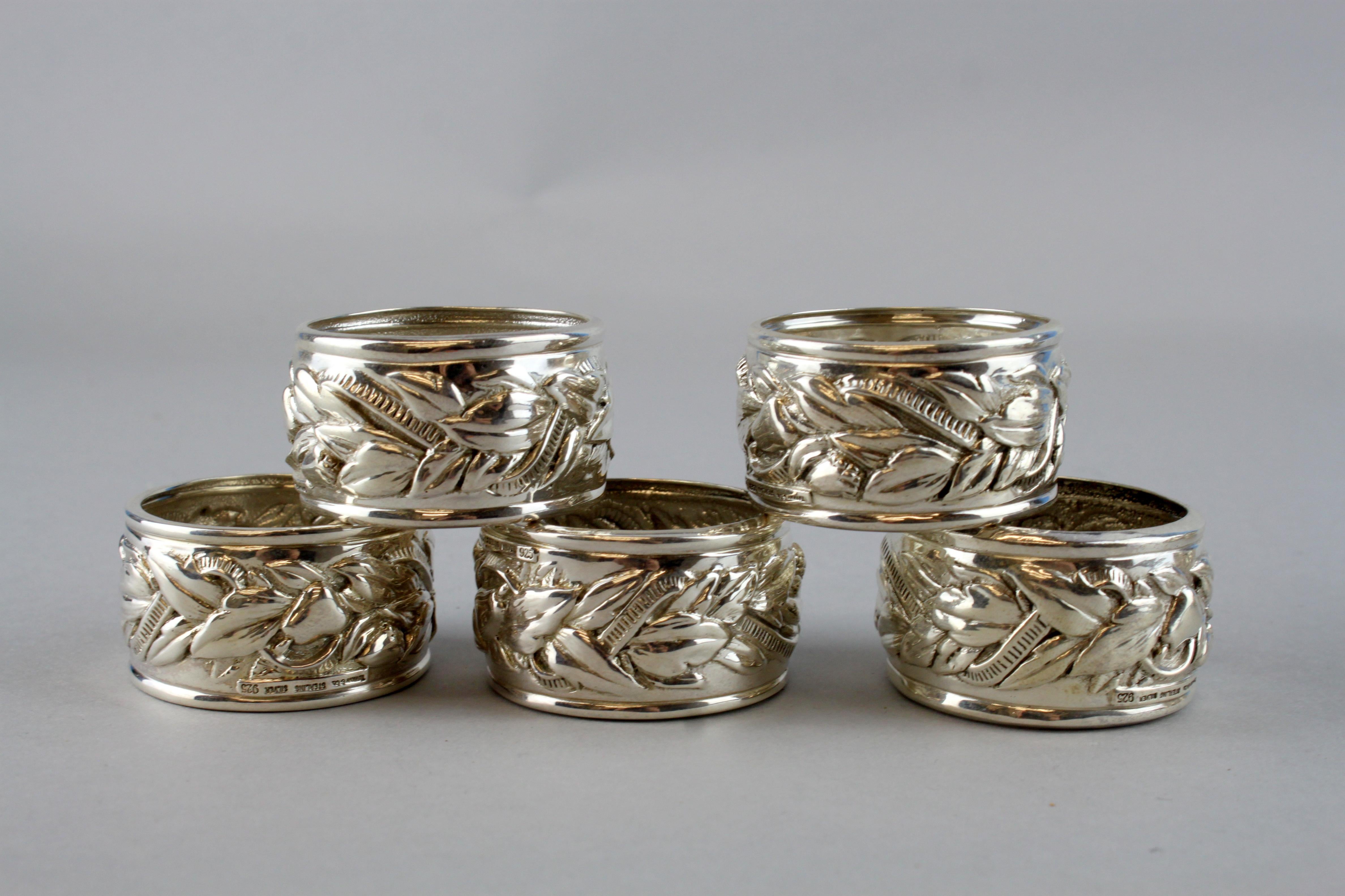 British Tiffany & Co. Vintage Sterling Silver Set of 10 Napkin Rings