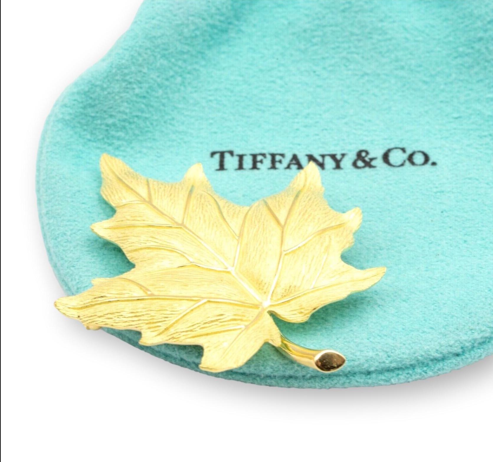 Contemporary Tiffany & Co. Vintage Sugar Maple Leaf Brooch in 18 Karat Gold