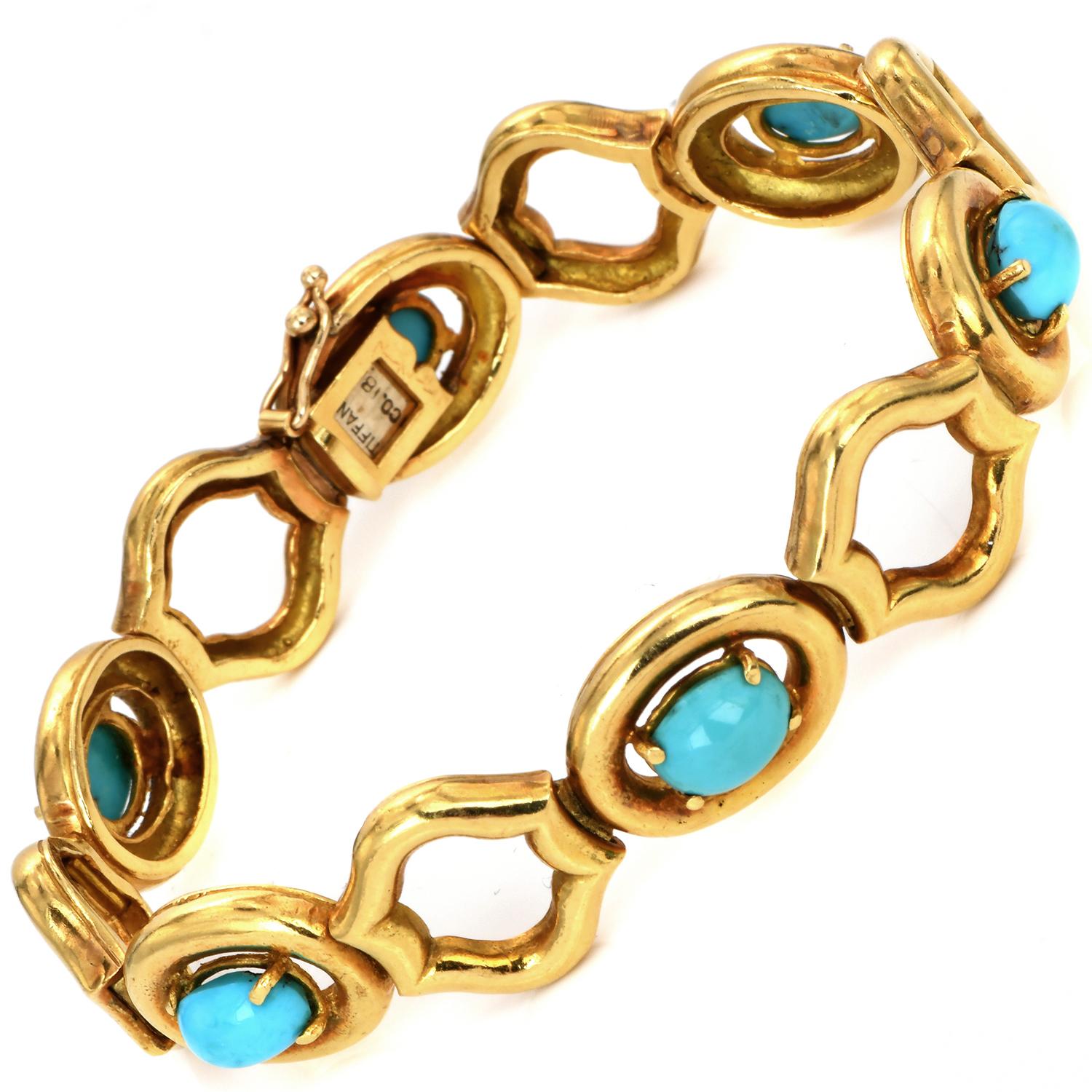 Modern Tiffany & Co. Vintage Turquoise 18k Yellow Gold Open Link Bracelet