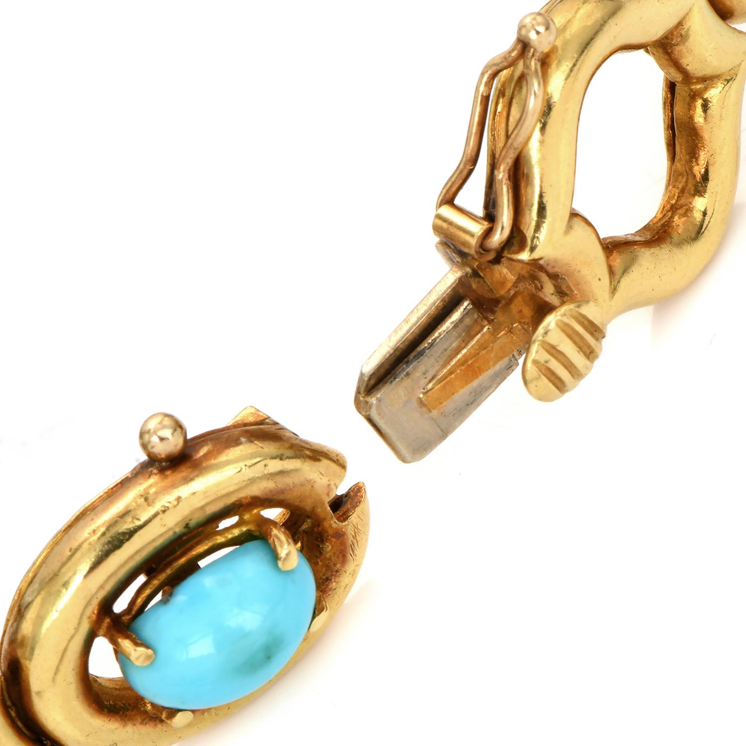 Cabochon Tiffany & Co. Vintage Turquoise 18k Yellow Gold Open Link Bracelet