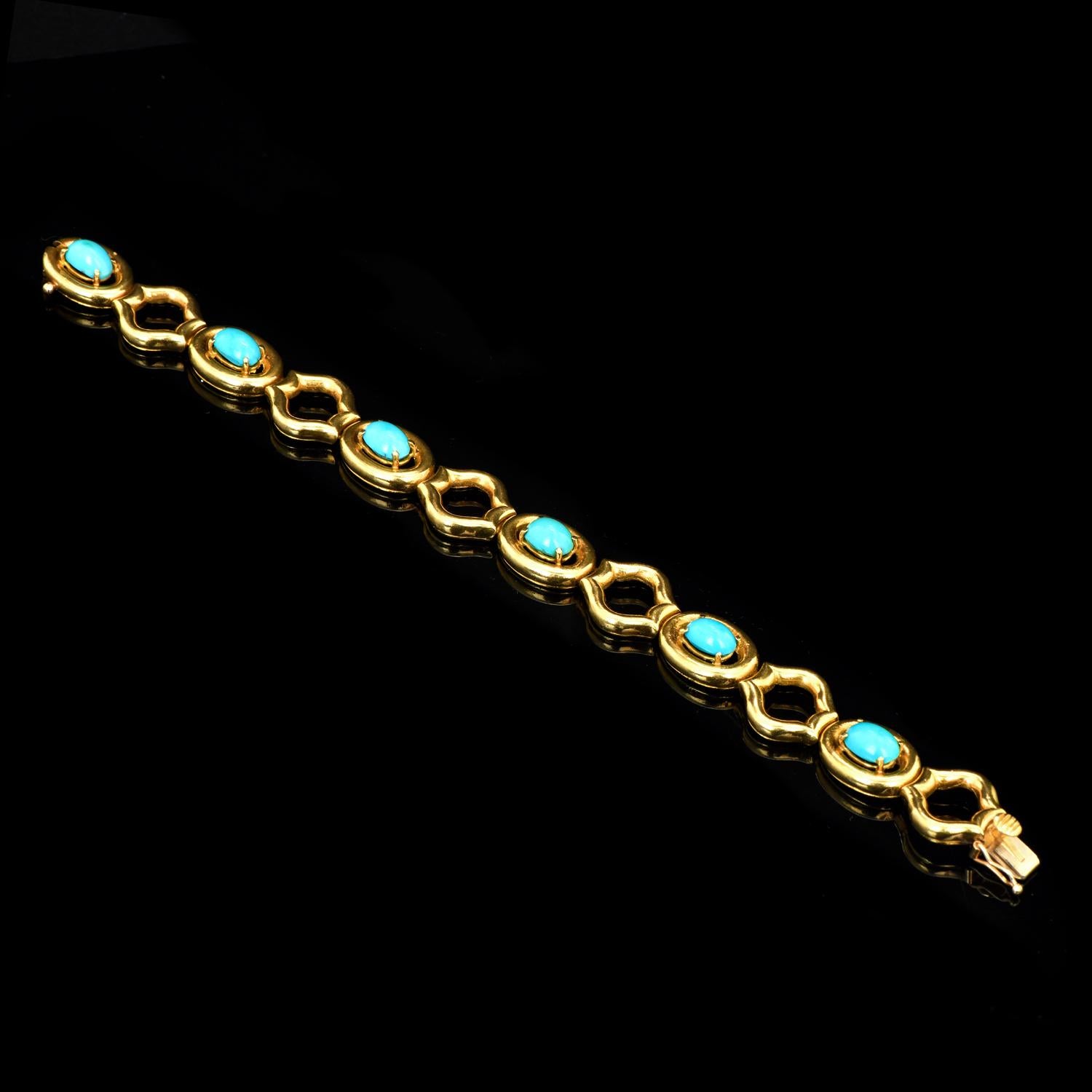 Women's Tiffany & Co. Vintage Turquoise 18k Yellow Gold Open Link Bracelet