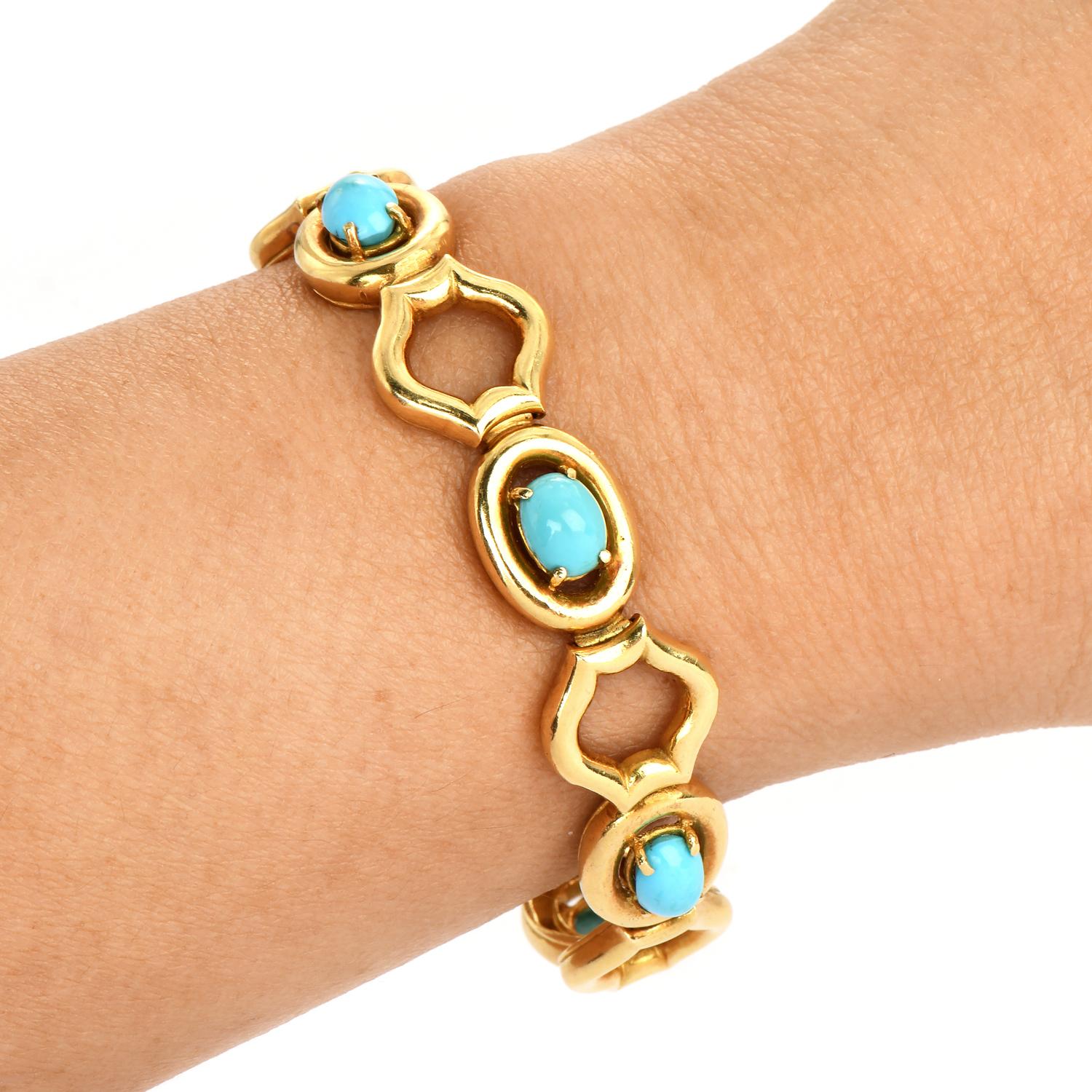 Tiffany & Co. Vintage Turquoise 18k Yellow Gold Open Link Bracelet 1