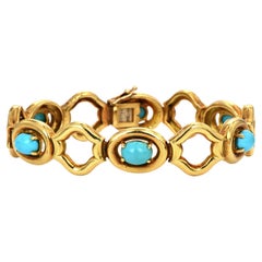 Tiffany & Co. Bracelet à maillons ouverts vintage en or jaune 18 carats et turquoise