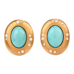 Tiffany & Co. Persian Turquoise Diamond 18 Karat Satin Finish Gold Earrings