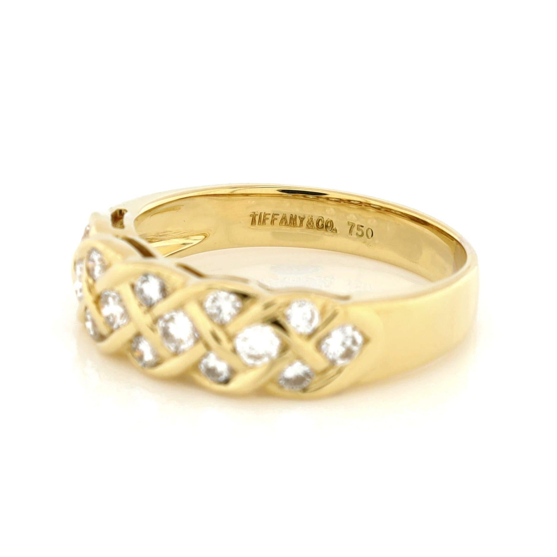 Women's or Men's Tiffany & Co. Vintage Woven Band Ring 18K Yellow Gold with Diamonds