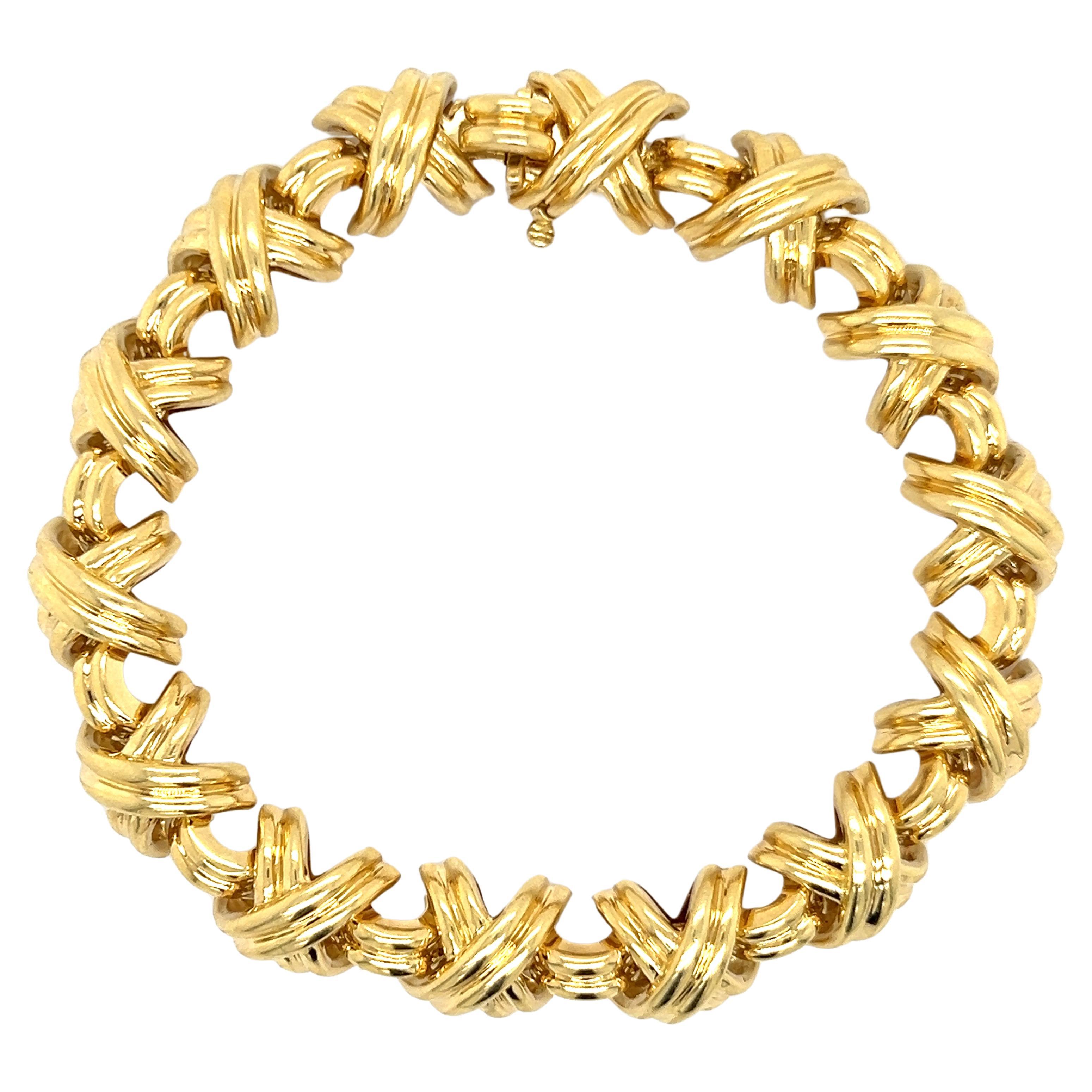 Tiffany & Co. Vintage X Bracelet 18k Yellow Gold In Good Condition In MIAMI, FL
