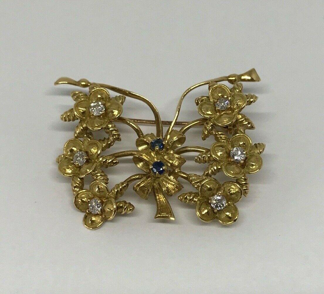 Tiffany & Co. Vintage Yellow Gold Diamond Sapphire Butterfly Brooch Pin In Excellent Condition In Beverly Hills, CA