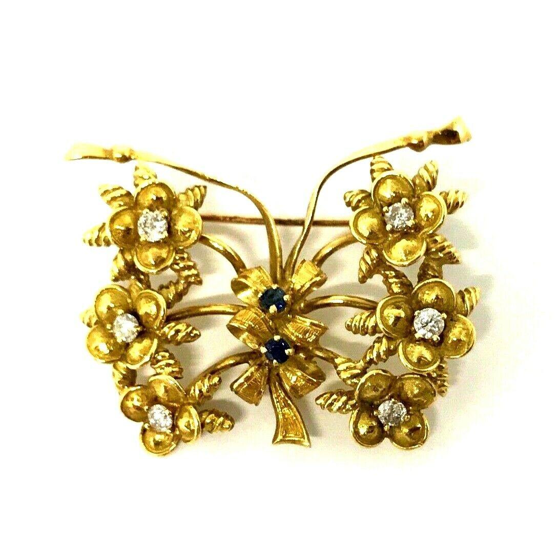 Tiffany & Co. Vintage Yellow Gold Diamond Sapphire Butterfly Brooch Pin 2