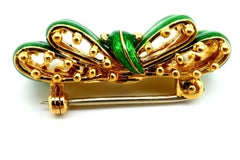 Tiffany & Co. Vintage Yellow Gold Green Enamel Bow Pin Brooch