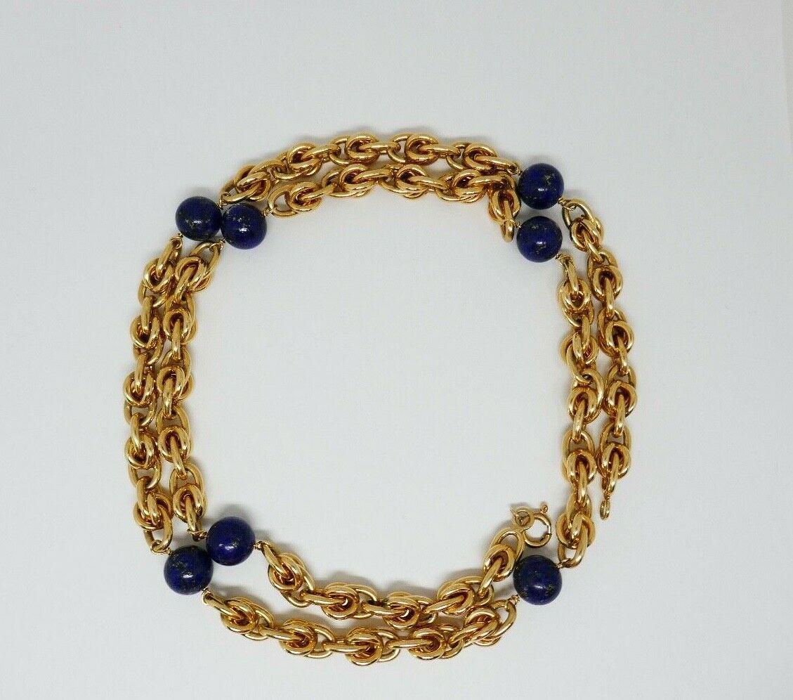 Tiffany & Co. Vintage Yellow Gold Lapis Lazuli Chain Necklace In Excellent Condition In Beverly Hills, CA