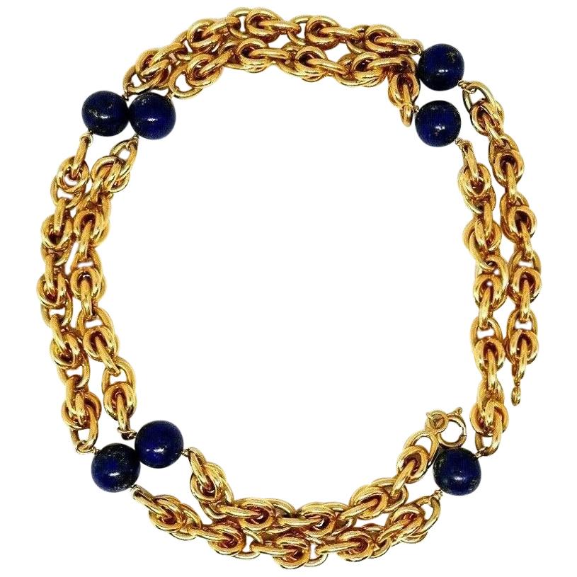 Tiffany & Co. Vintage Yellow Gold Lapis Lazuli Chain Necklace