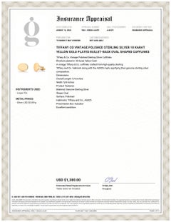 Tiffany Co Vintage Yellow Gold Plated Silver Bullet-Back Oval Shaped Cufflinks