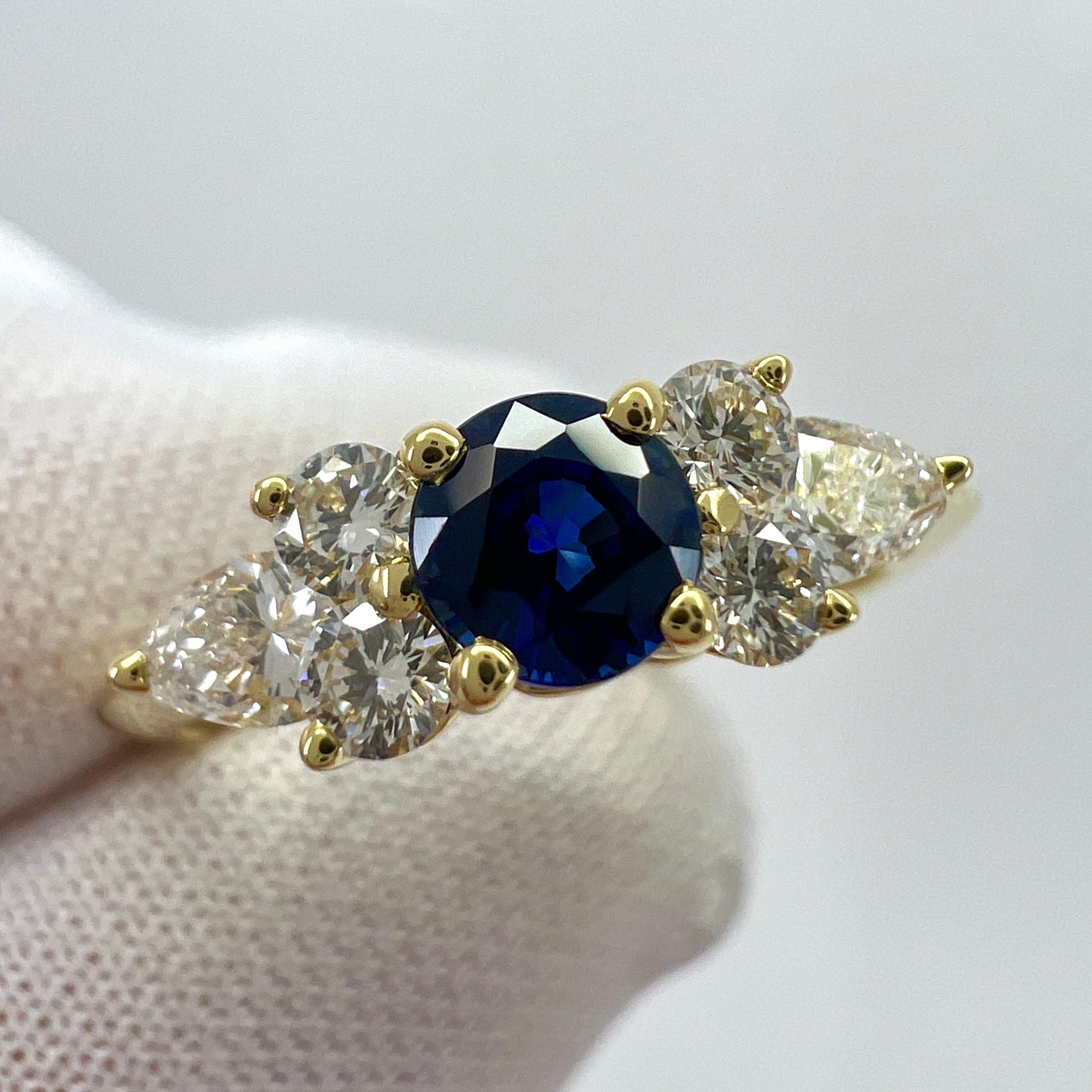 Tiffany & Co. Vivid Blue Round Sapphire And Diamond 18k Yellow Gold Cluster Ring In Excellent Condition For Sale In Birmingham, GB