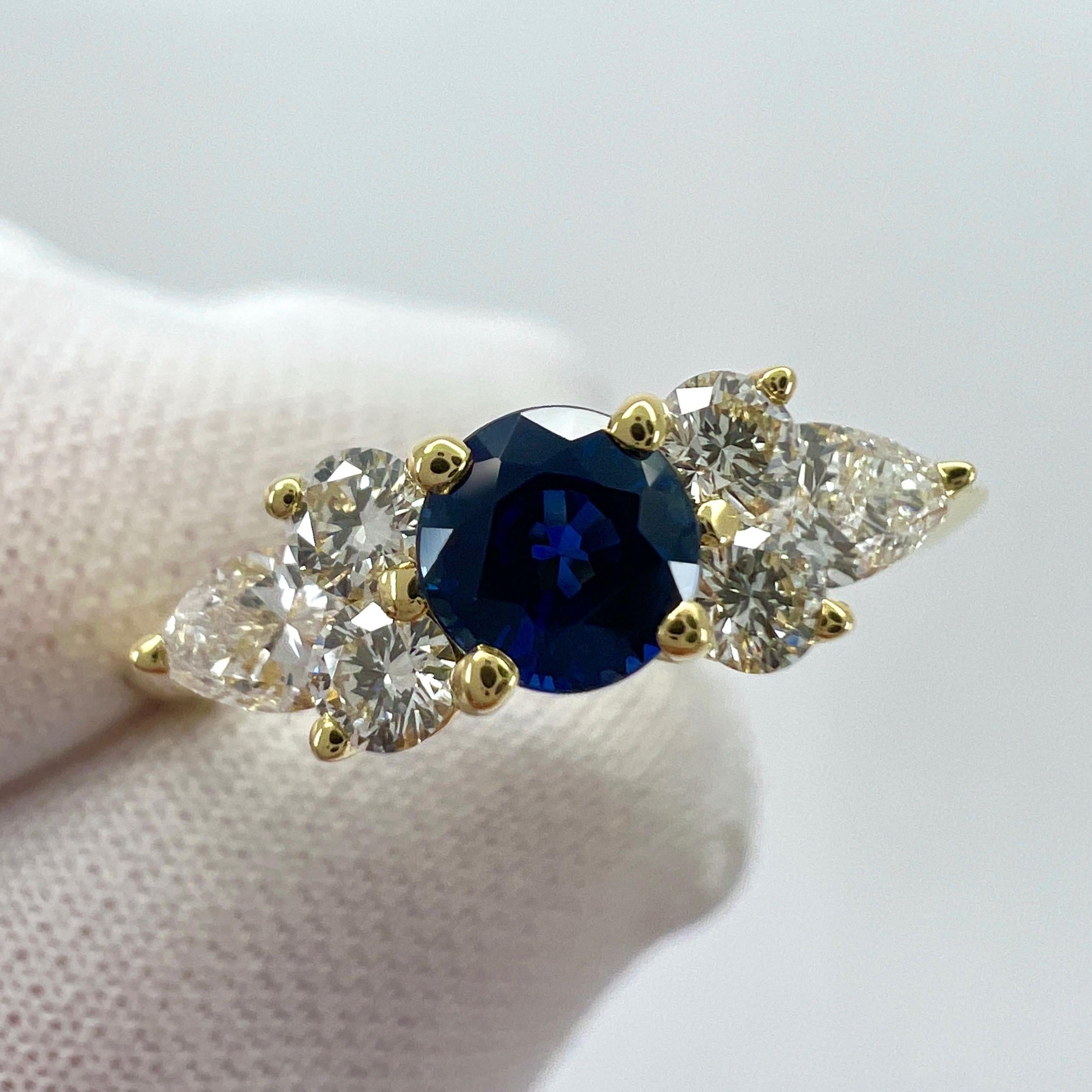 Tiffany & Co. Vivid Blue Round Sapphire And Diamond 18k Yellow Gold Cluster Ring 2