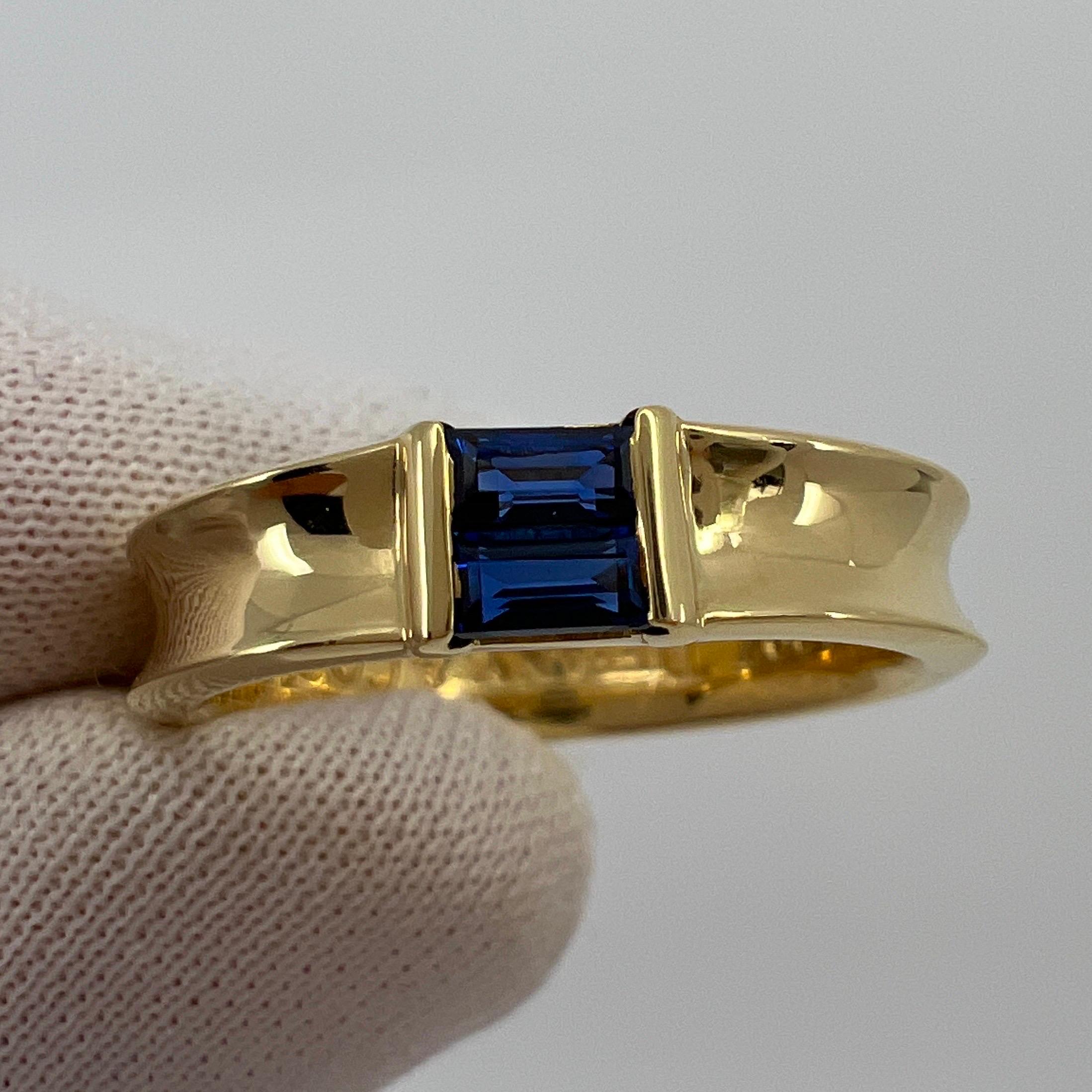 Tiffany & Co. Vivid Blue Sapphire Baguette Cut 18k Yellow Gold Stacking Ring 3