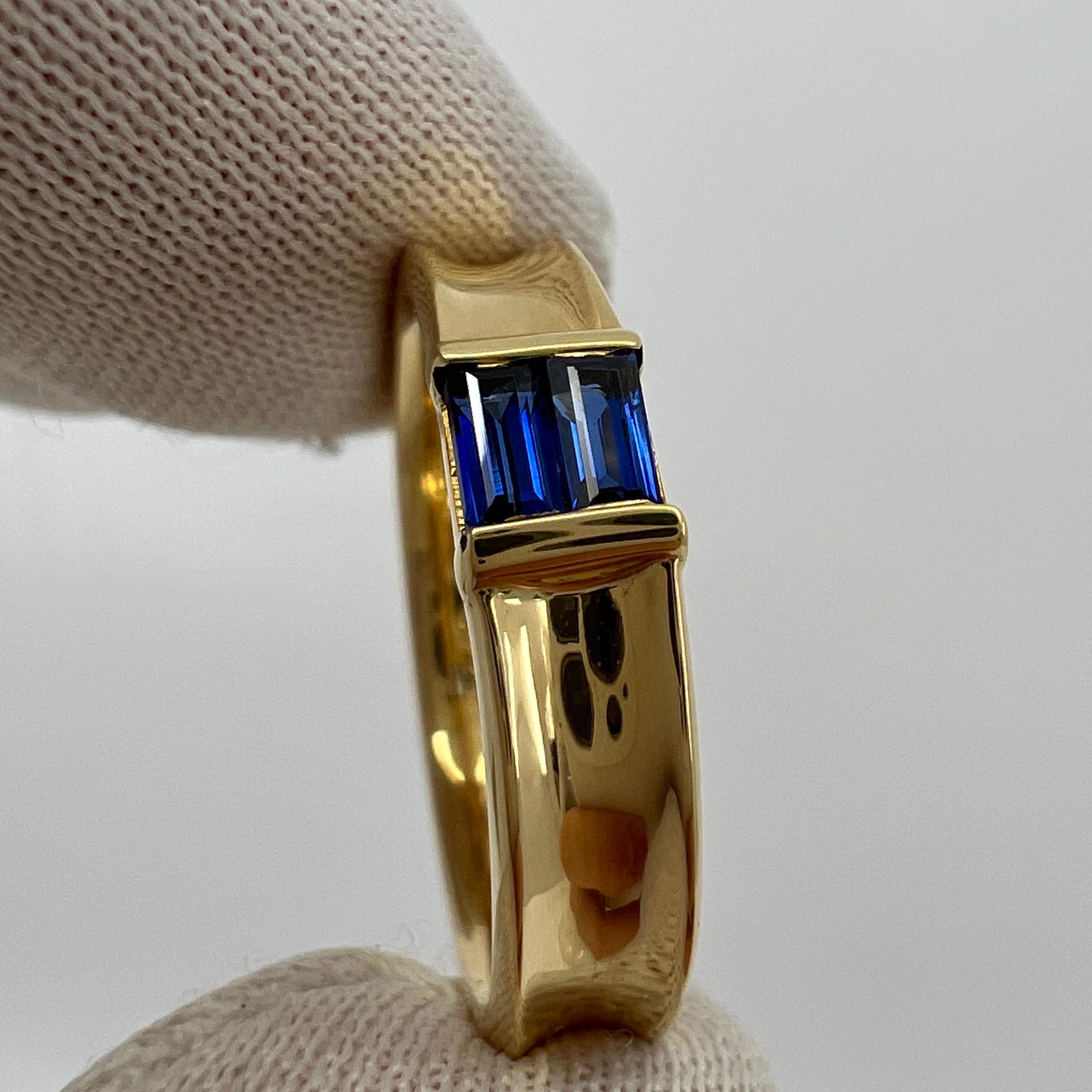 Tiffany & Co. Vivid Blue Sapphire Baguette Cut 18k Yellow Gold Stacking Ring 5