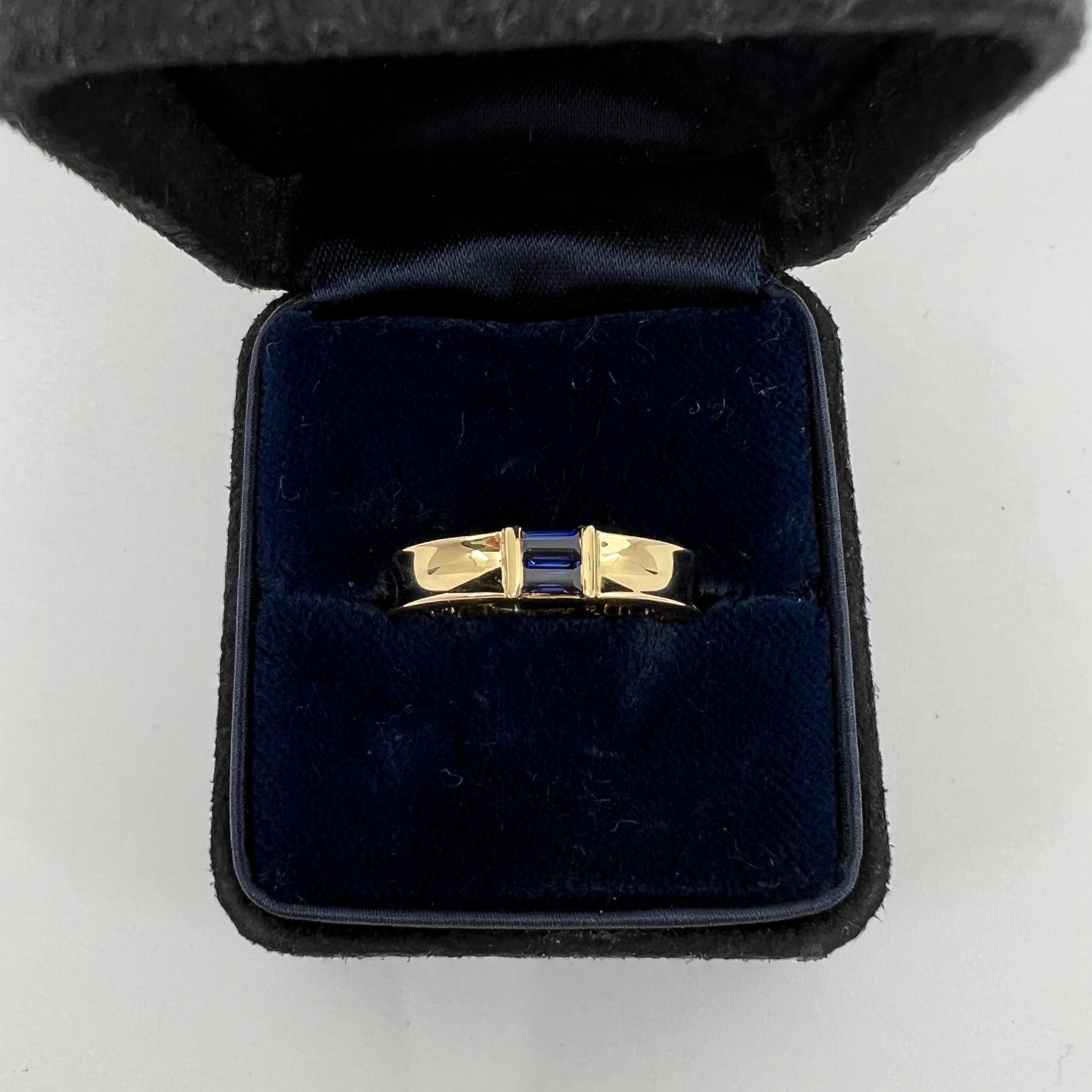 Tiffany & Co. Vivid Blue Sapphire Baguette Cut 18k Yellow Gold Stacking Ring 6