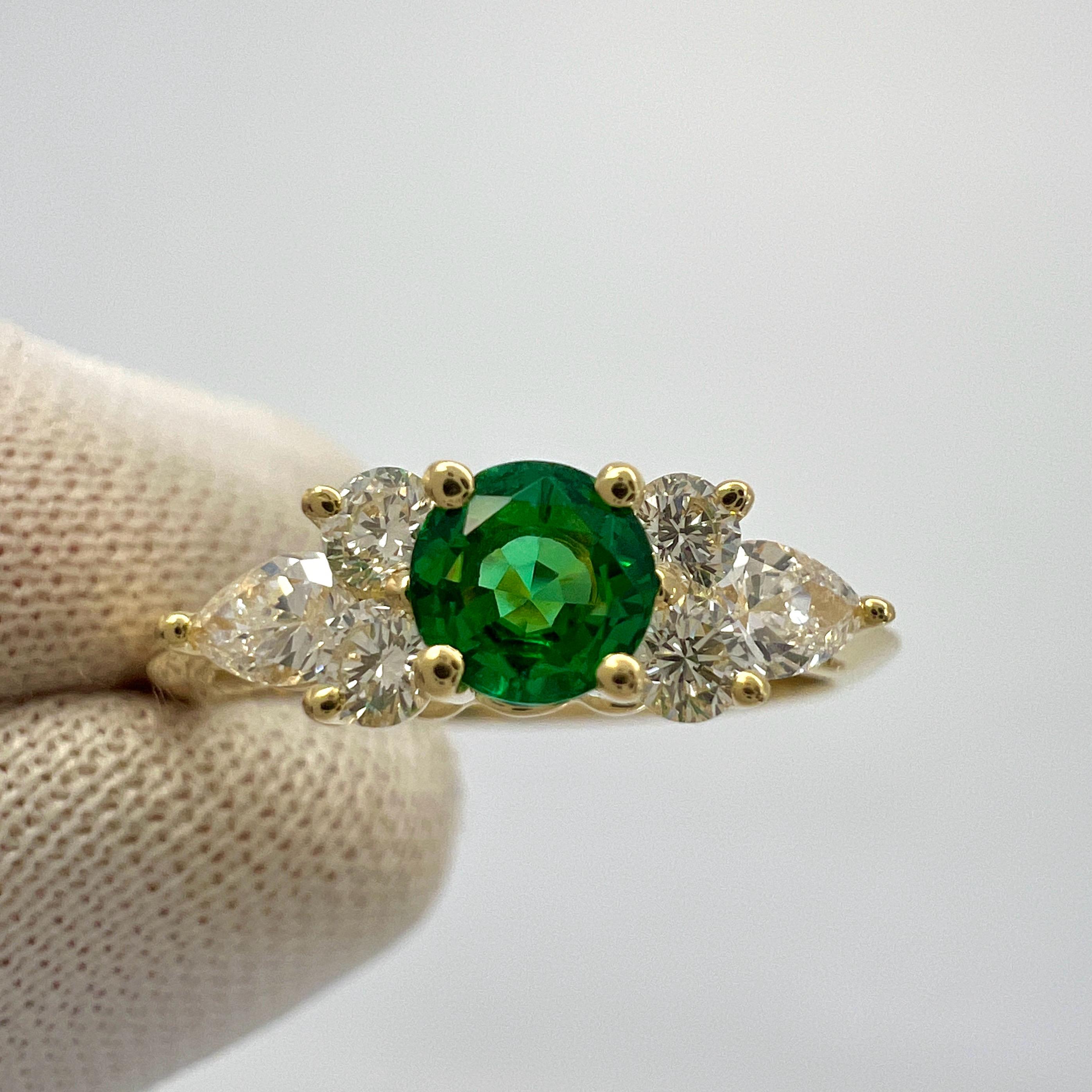 Tiffany & Co. Vivid Green Round Emerald & Diamond 18k Yellow Gold Cluster Ring 6