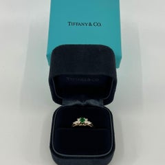 Tiffany & Co. Vivid Green Round Emerald & Diamond 18k Yellow Gold Cluster Ring