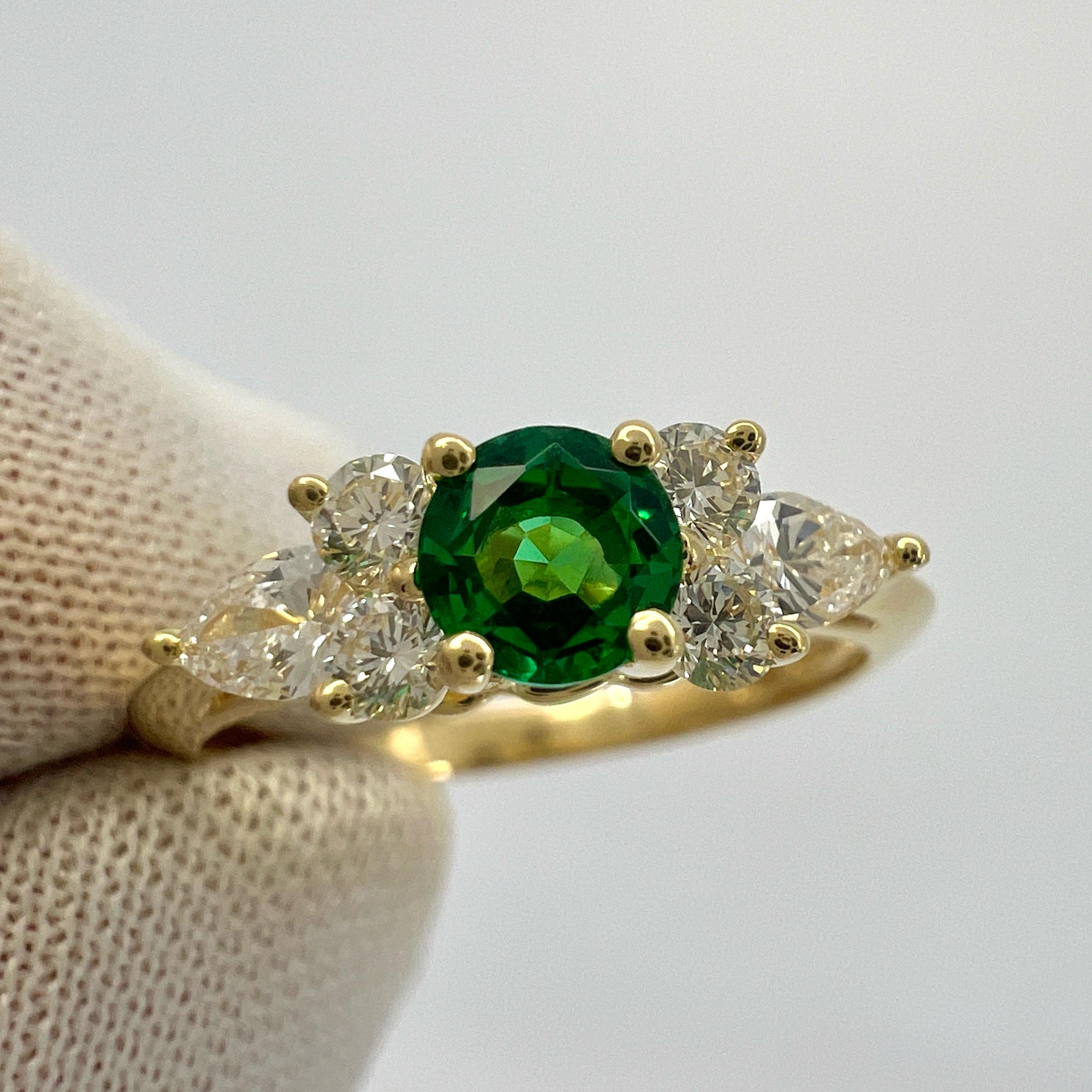 Tiffany & Co. Vivid Green Round Emerald & Diamond 18k Yellow Gold Cluster Ring 1