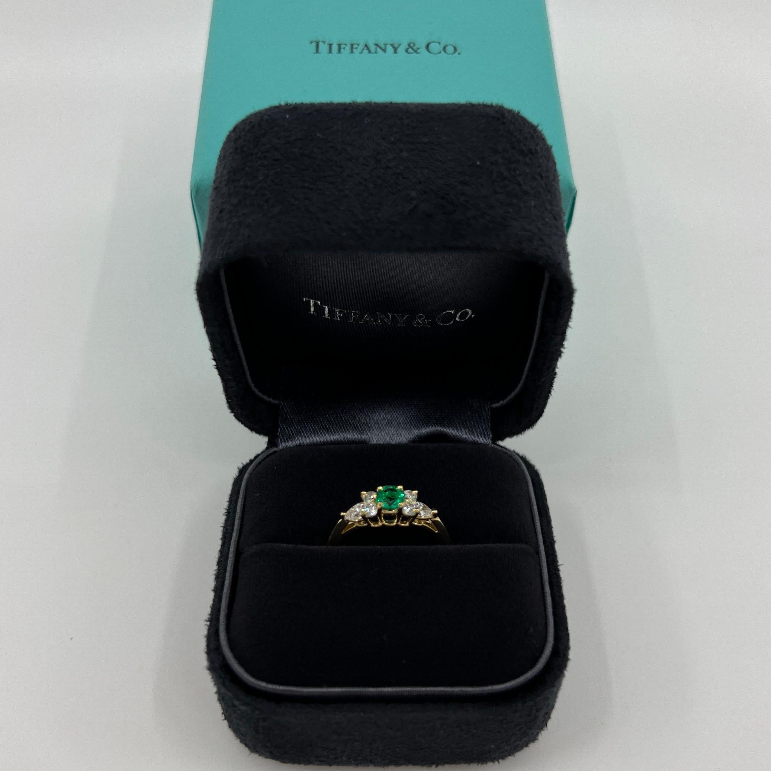 Tiffany & Co. Vivid Green Round Emerald & Diamond 18k Yellow Gold Cluster Ring 1