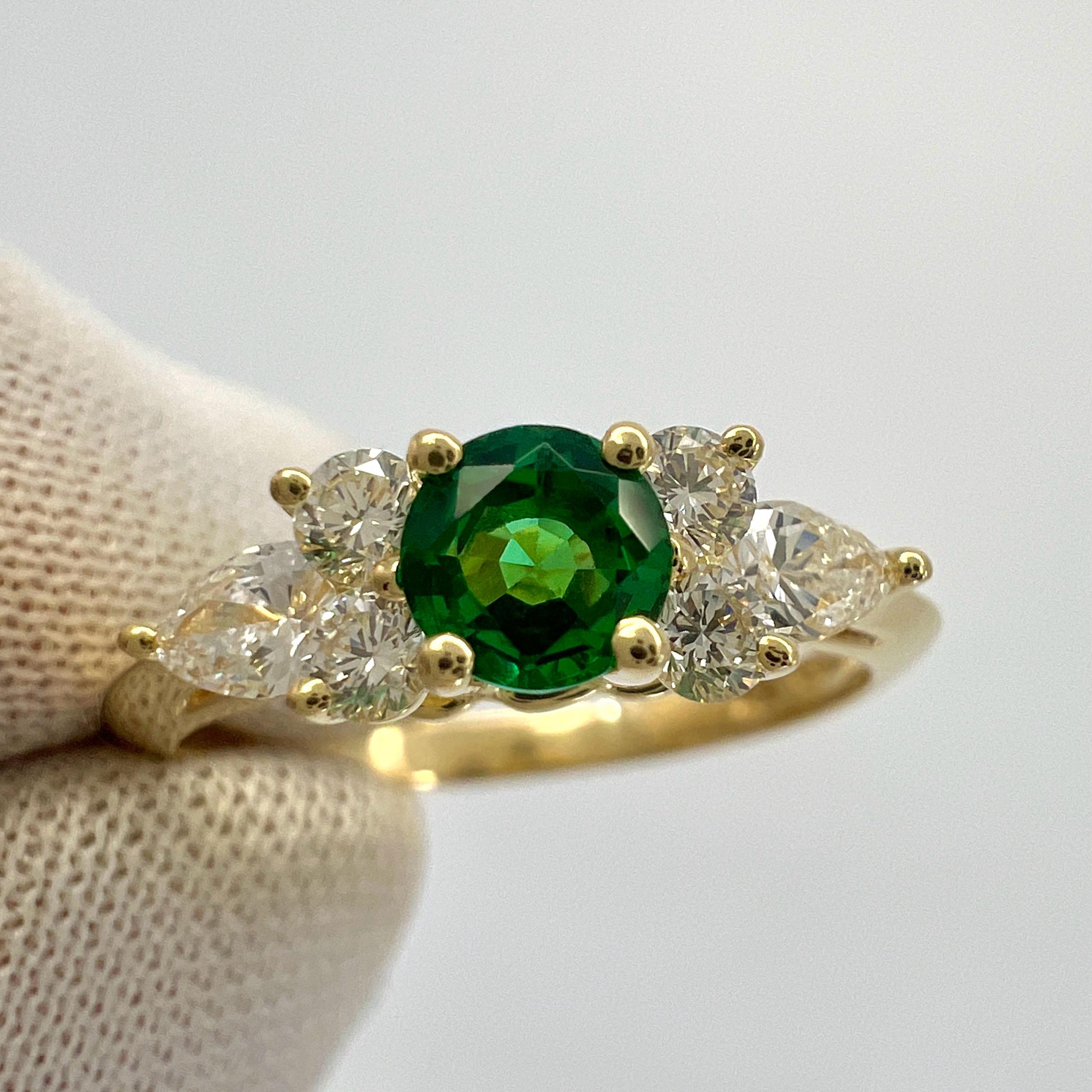 Tiffany & Co. Vivid Green Round Emerald & Diamond 18k Yellow Gold Cluster Ring 3