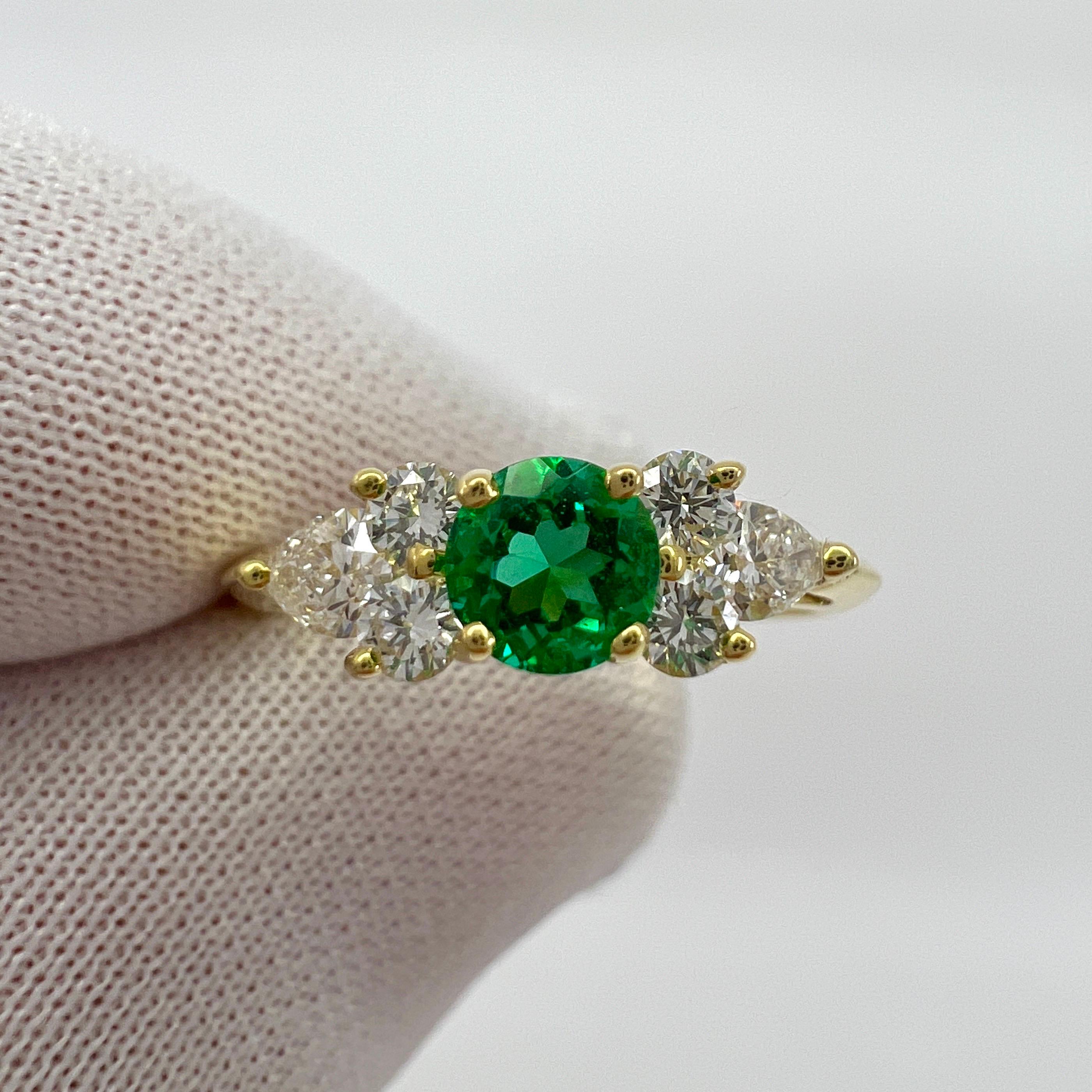 Tiffany & Co. Vivid Green Round Emerald & Diamond 18k Yellow Gold Cluster Ring 3