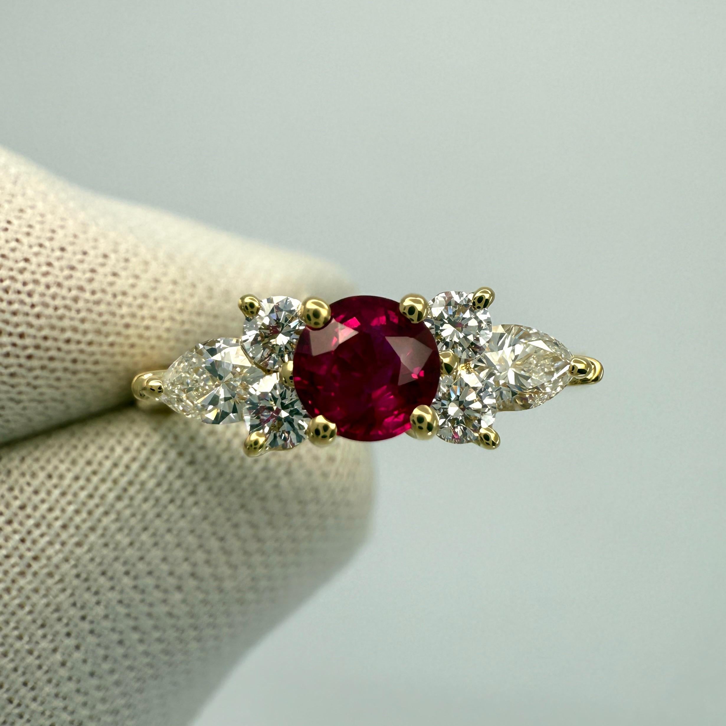 Women's Tiffany & Co. Vivid Red Round Cut Ruby & Diamond 18k Yellow Gold Cluster Ring