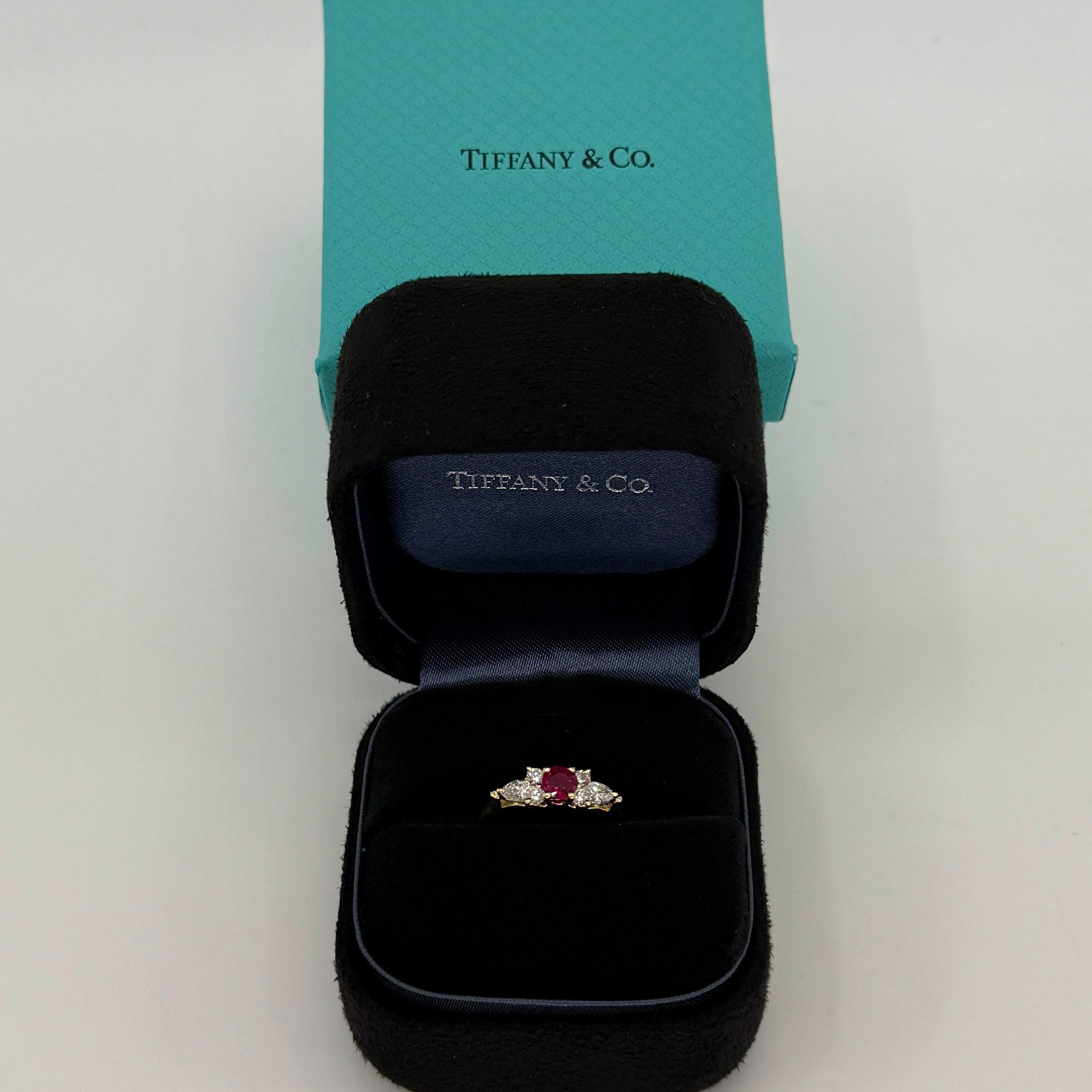 Tiffany & Co. Vivid Red Round Cut Ruby & Diamond 18k Yellow Gold Cluster Ring 4