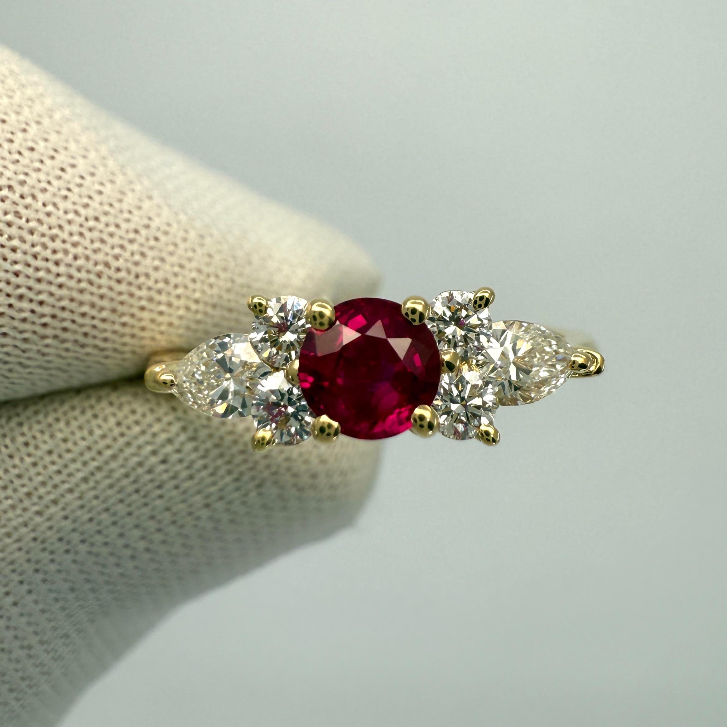 Tiffany & Co. Vivid Red Round Cut Ruby & Diamond 18k Yellow Gold Cluster Ring 5