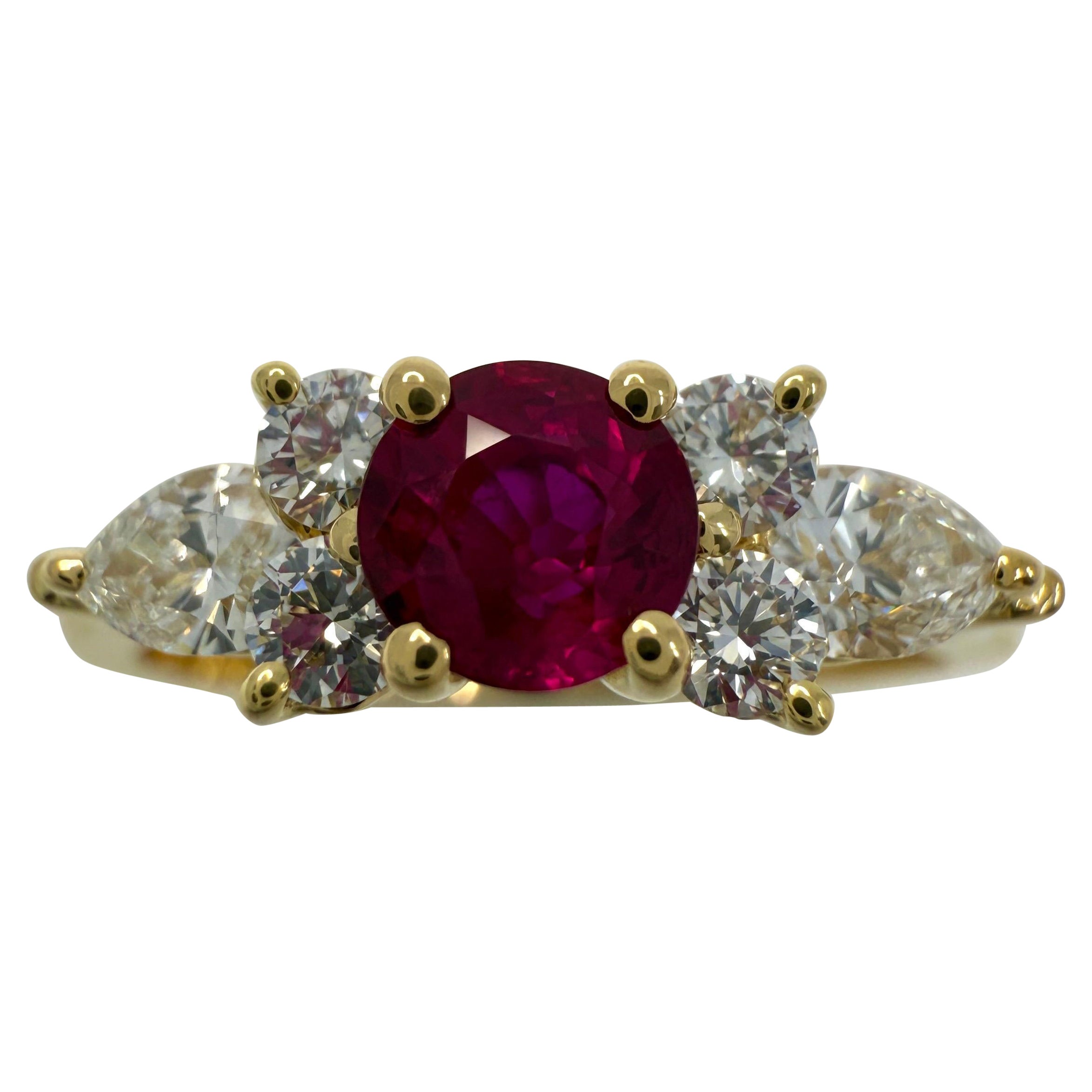 Tiffany & Co. Vivid Red Round Cut Ruby & Diamond 18k Yellow Gold Cluster Ring