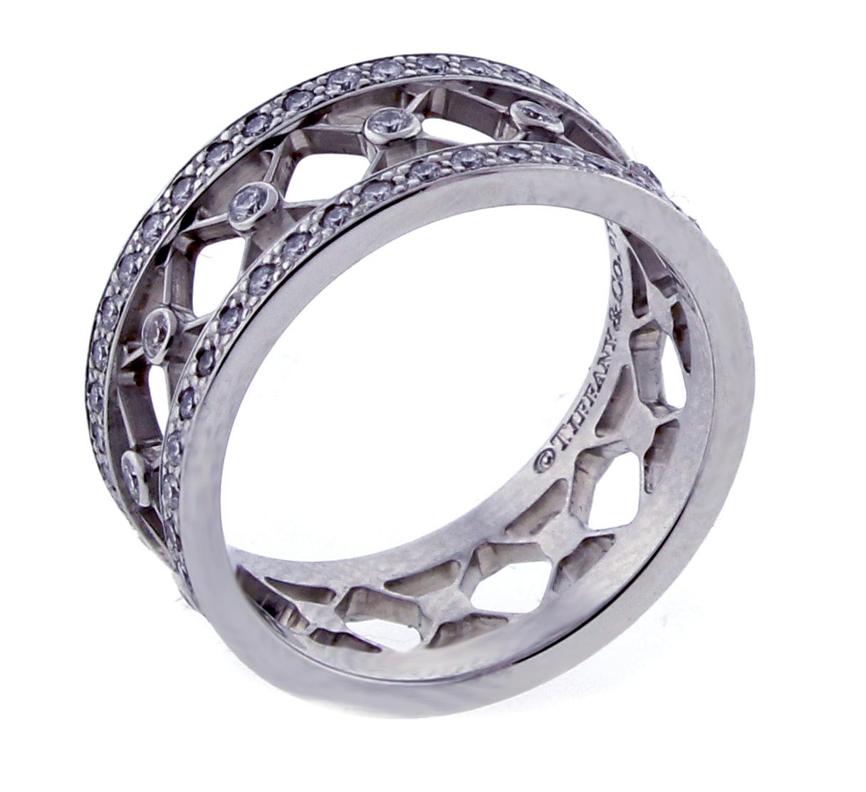 Tiffany & Co. Voile Collection Diamond Platinum Band Ring In Excellent Condition In Bethesda, MD