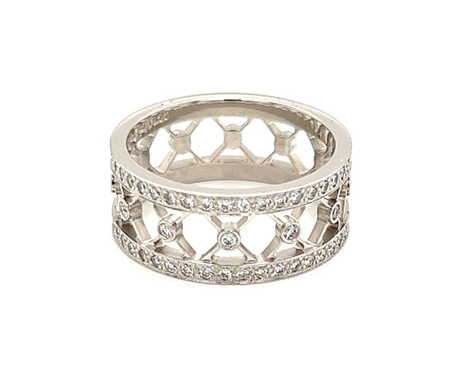 Tiffany & Co. Voile Diamond Platinum Open Band Ring In Excellent Condition For Sale In Boca Raton, FL