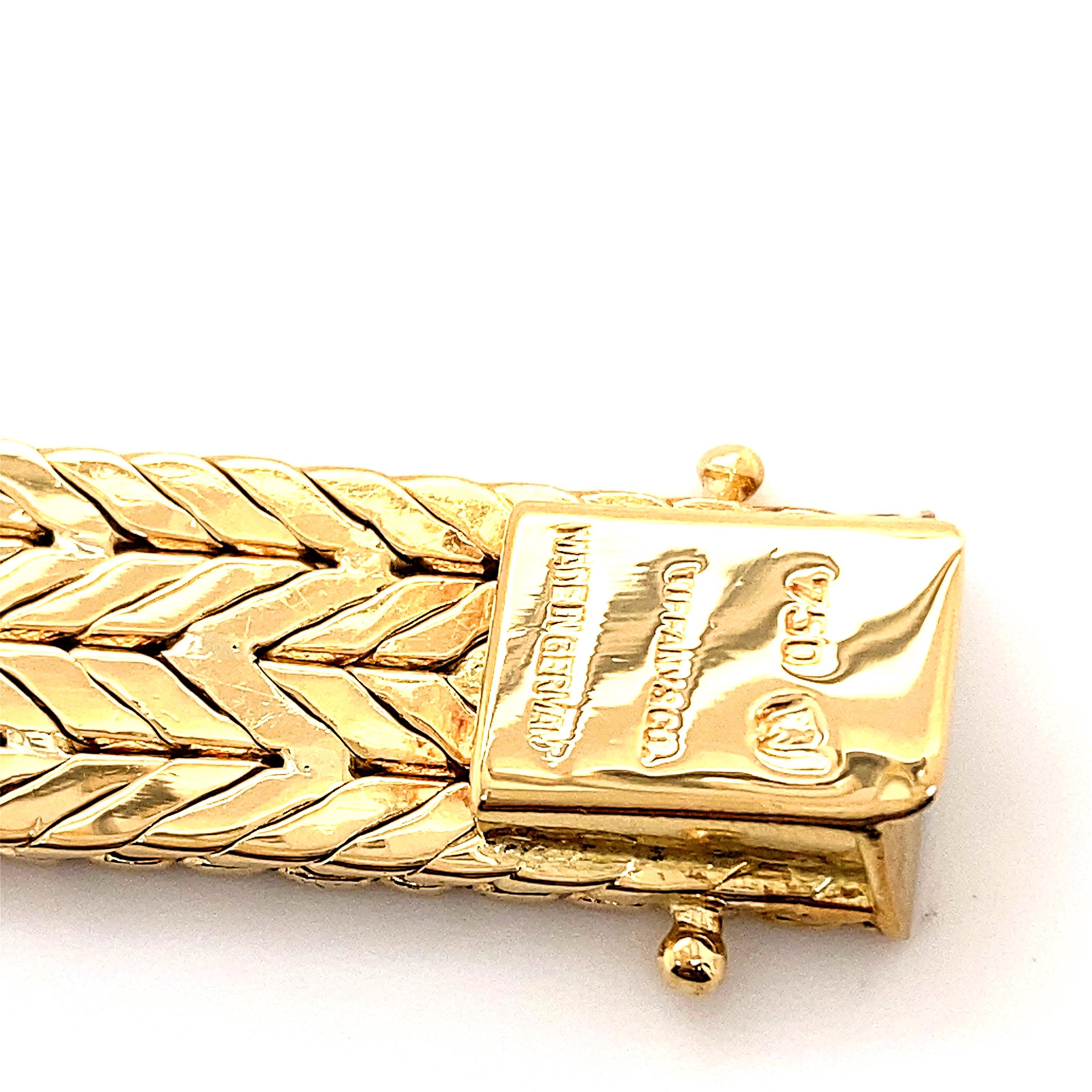 Tiffany & Co West Germany Double Row Herringbone Woven Bracelet 18kt Yellow Gold In Excellent Condition For Sale In San Diego, CA