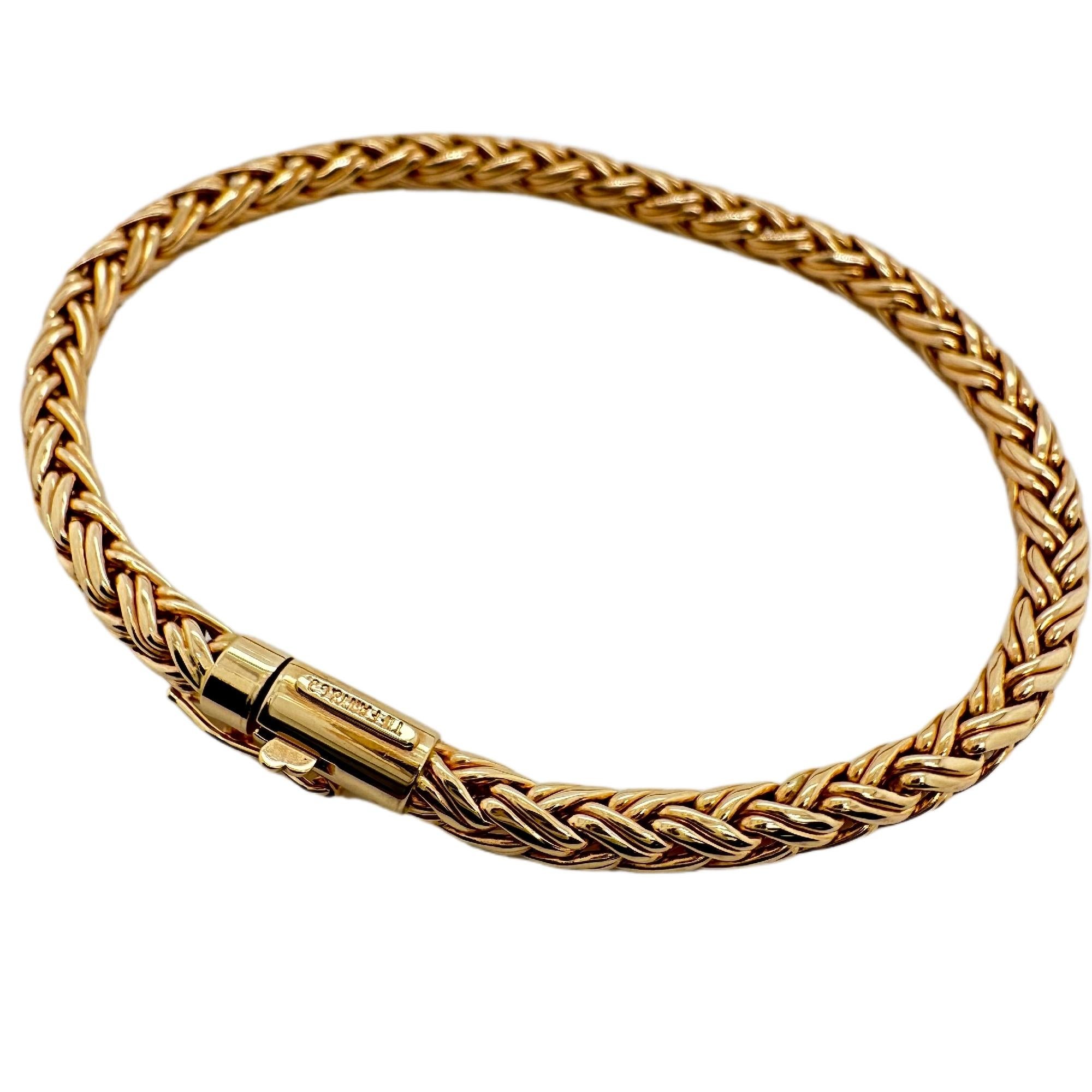 Tiffany & Co. Wheat Braided Rope Bracelet in 14k Yellow Gold In Excellent Condition For Sale In San Diego, CA