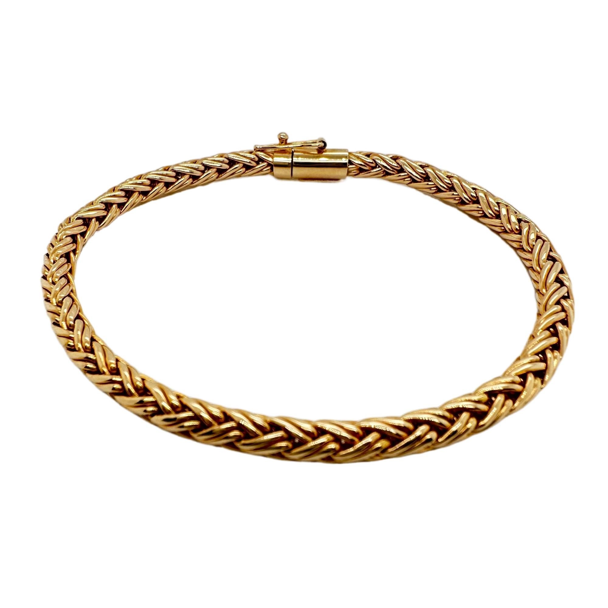 Women's or Men's Tiffany & Co. Wheat Braided Rope Bracelet in 14k Yellow Gold For Sale