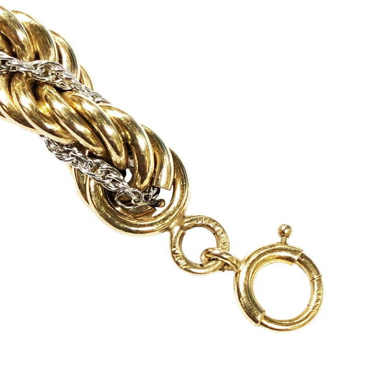 Tiffany and Co. White and Yellow Gold Large Woven Rope Bracelet For