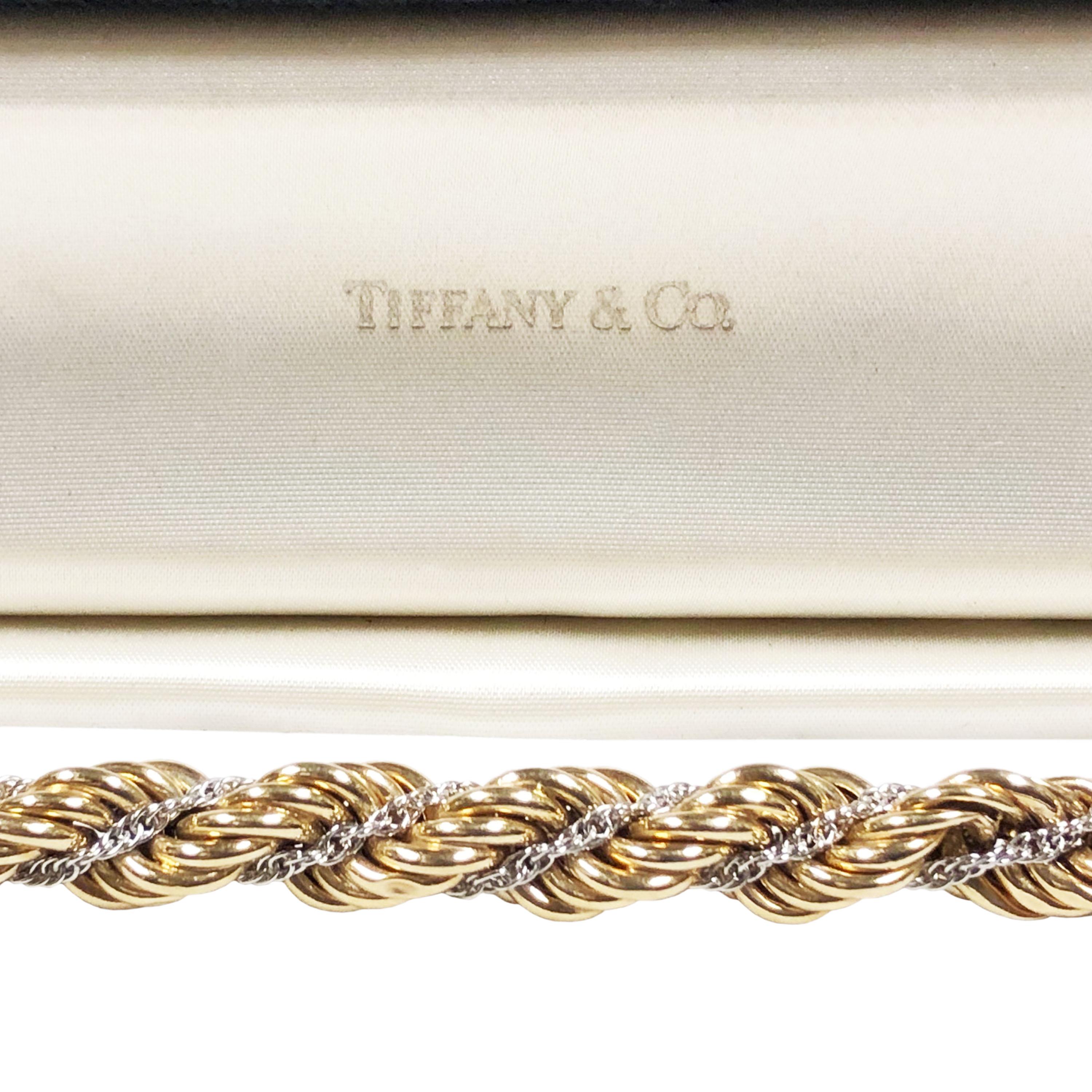 Tiffany & Co. White and Yellow Gold Large Woven Rope Bracelet In Excellent Condition In Chicago, IL