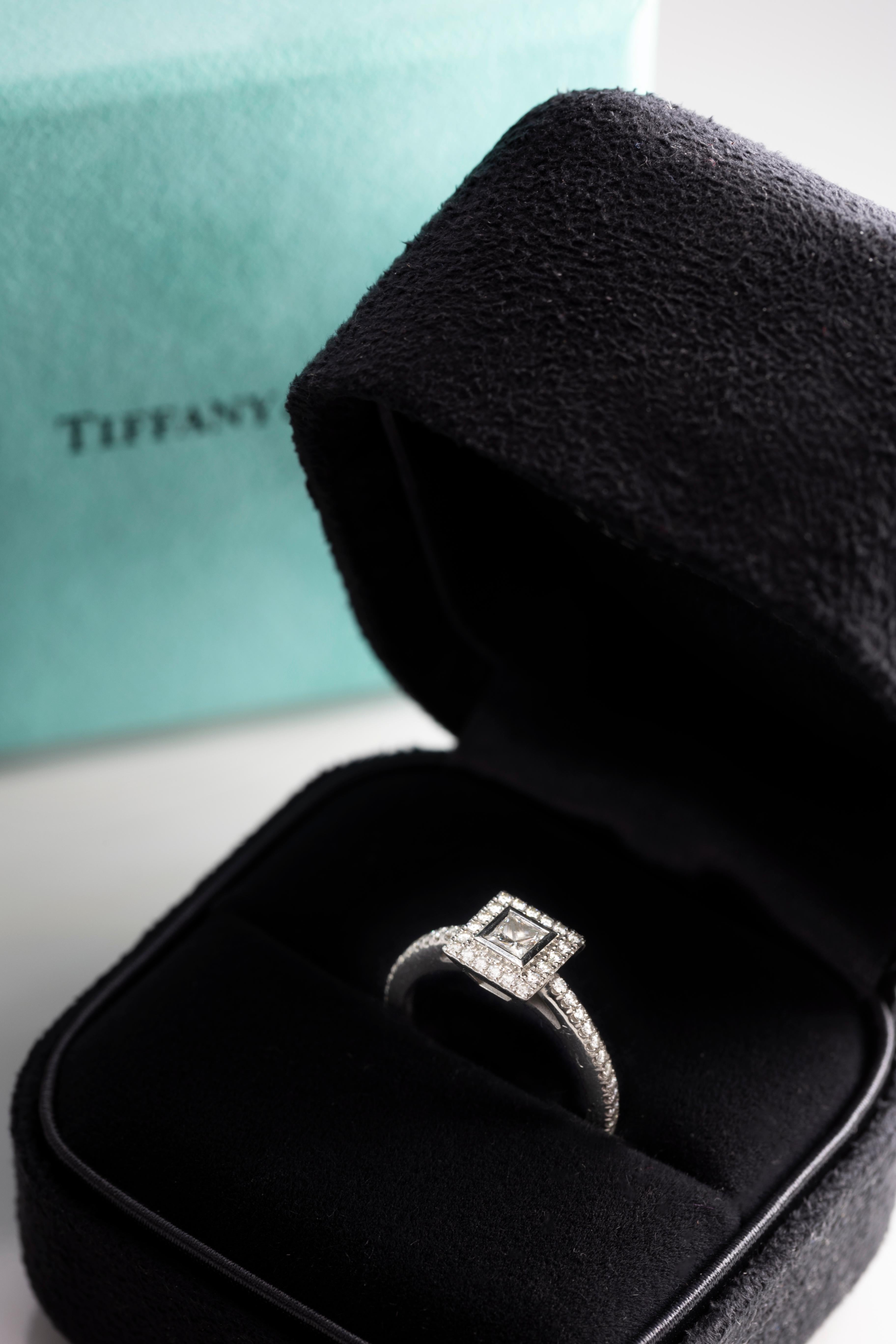 Contemporary Tiffany & Co. White Diamond Princess Cut Solitaire Ring For Sale