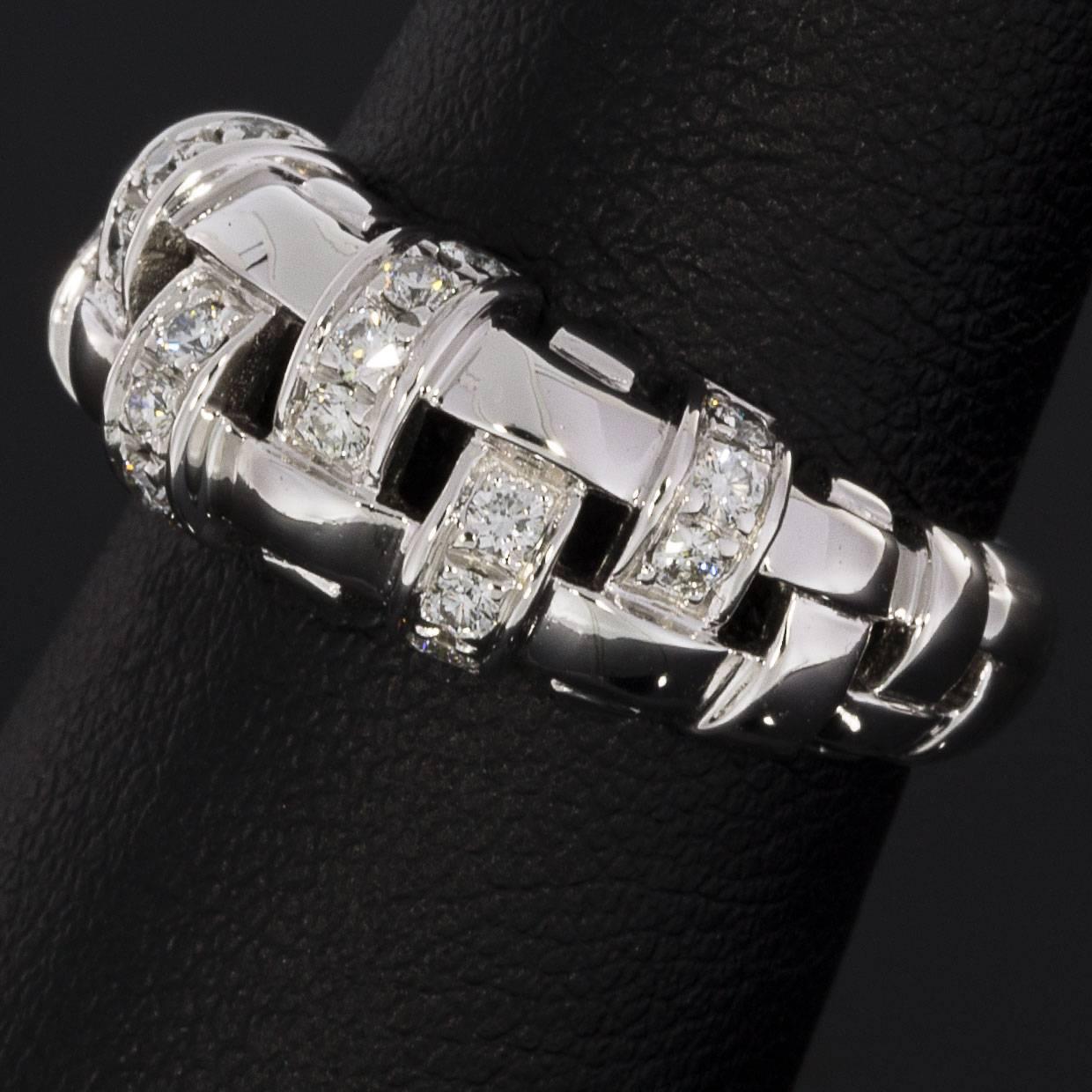 Tiffany & Co. White Gold 0.36 Carat Vannerie Basket Weave Ring In Excellent Condition In Columbia, MO
