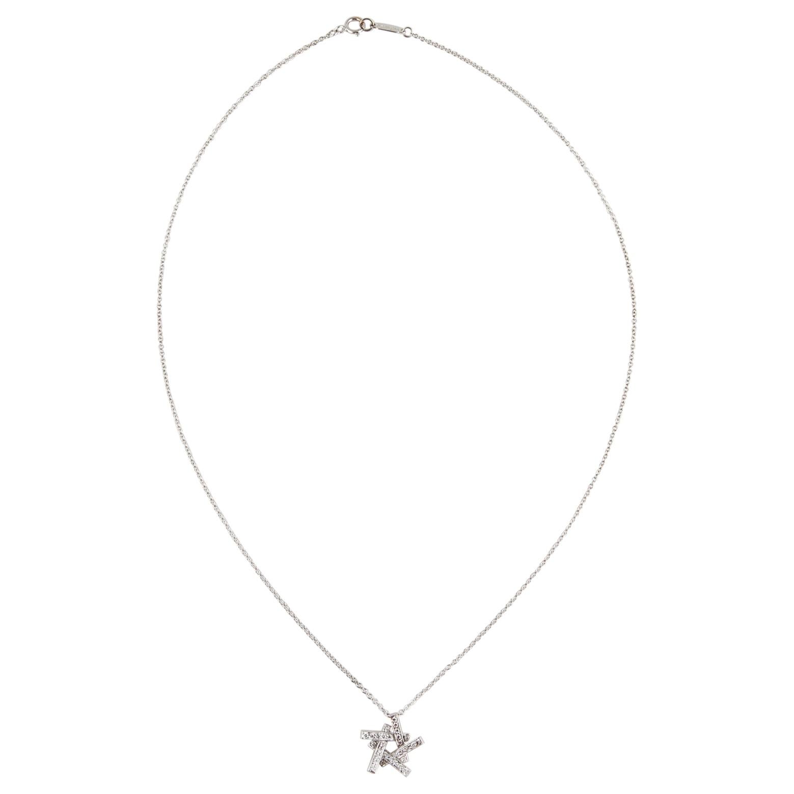 Tiffany & Co. Axis 18K White Gold Diamond Pendant Necklace