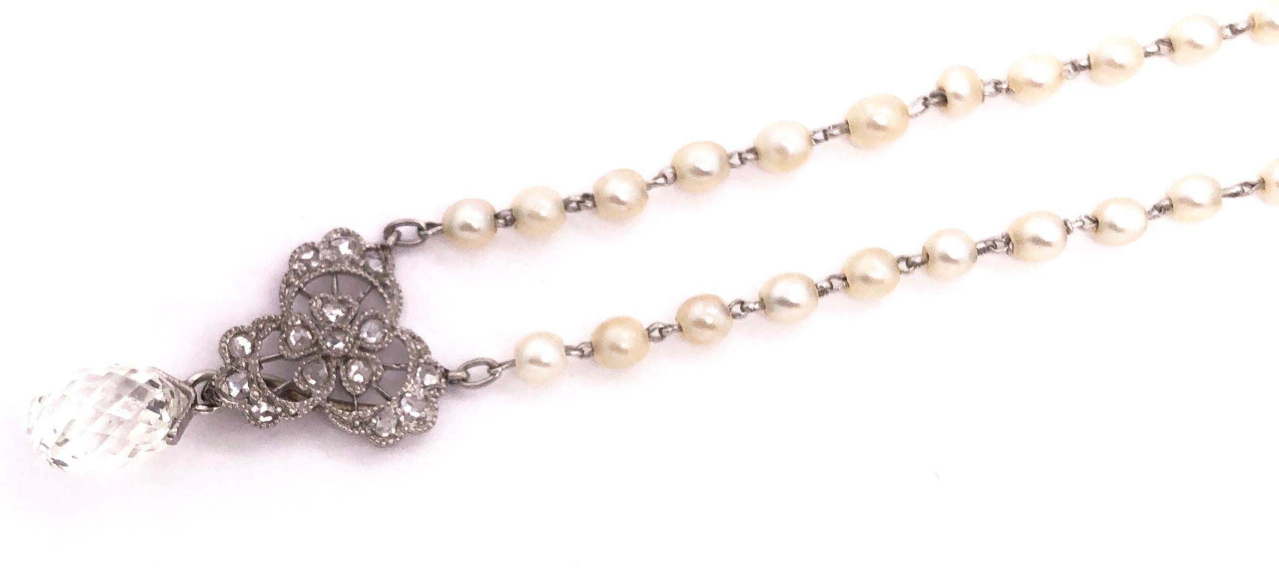 Tiffany & Co. White Gold Beaded Pearl Necklace with Diamonds and Large Briolette In Good Condition For Sale In Stamford, CT