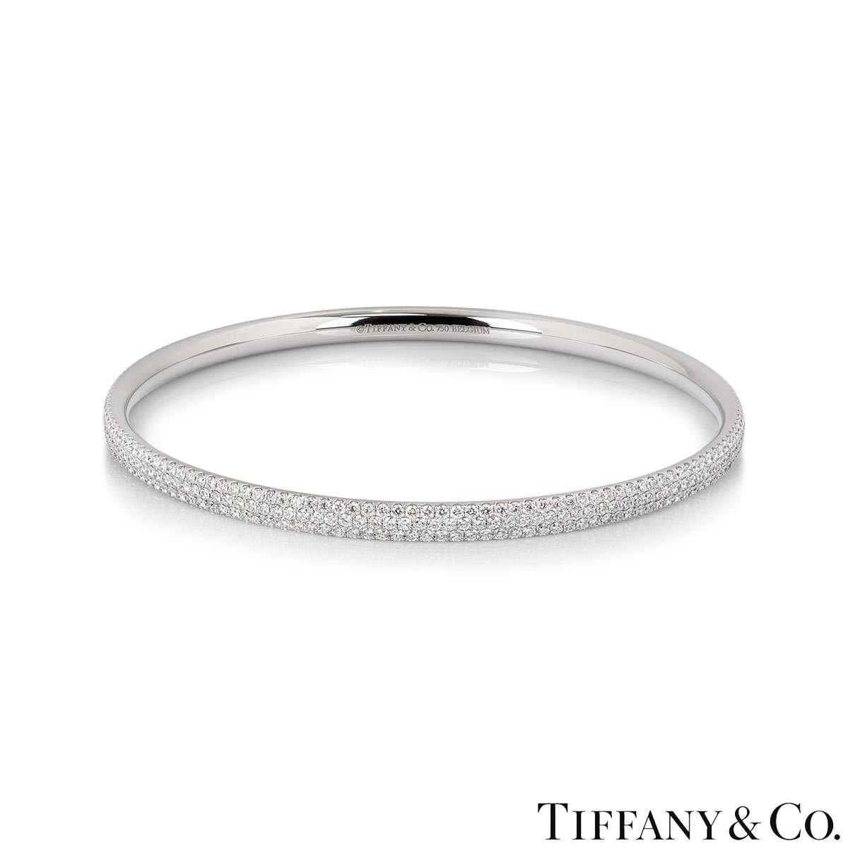 Round Cut Tiffany & Co. White Gold Diamond Bangle