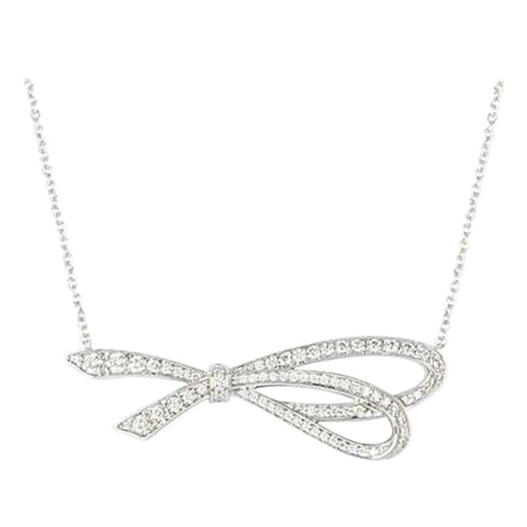 Tiffany & Co. White Gold Diamond Bow Necklace