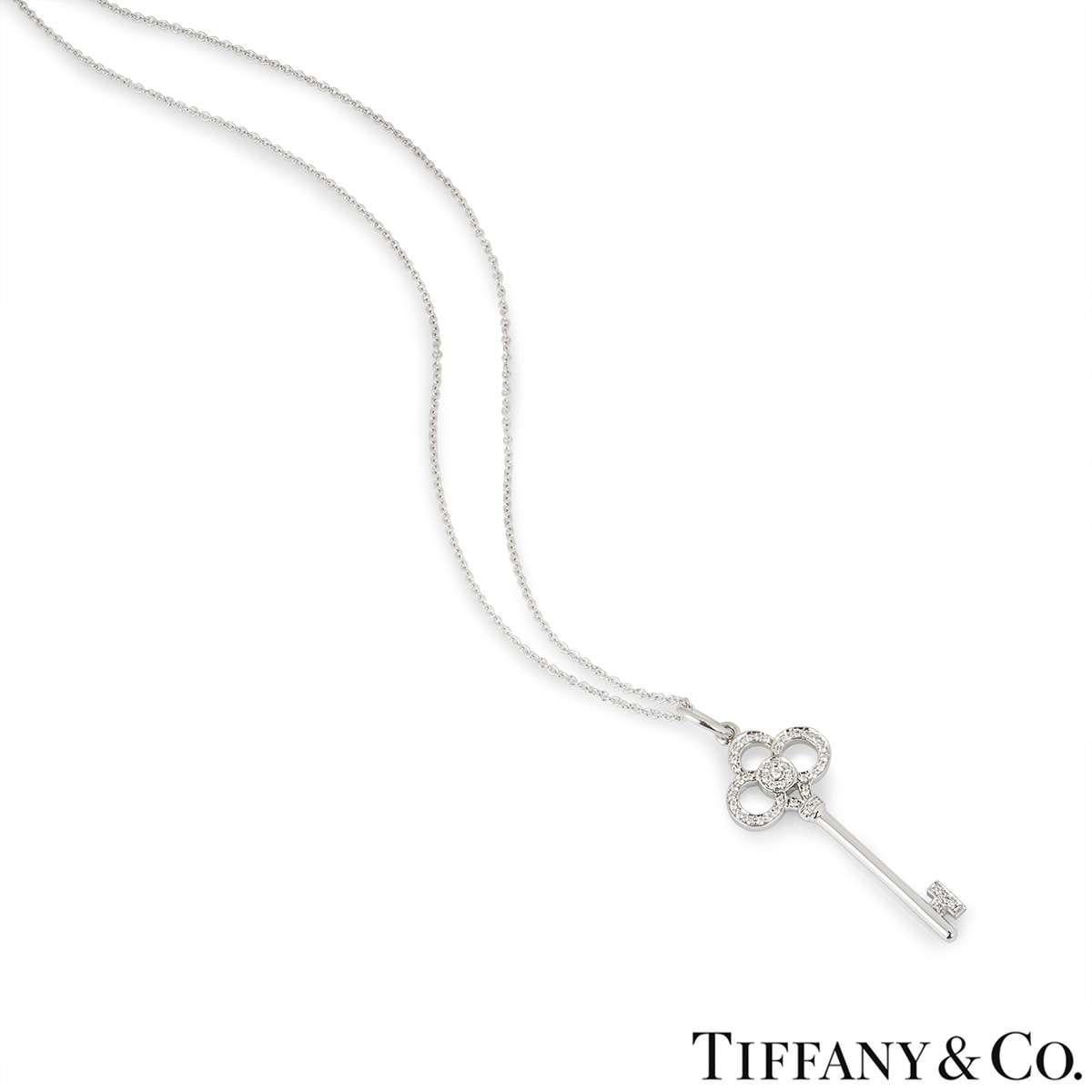 Round Cut Tiffany & Co. White Gold Diamond Crown Key Pendant