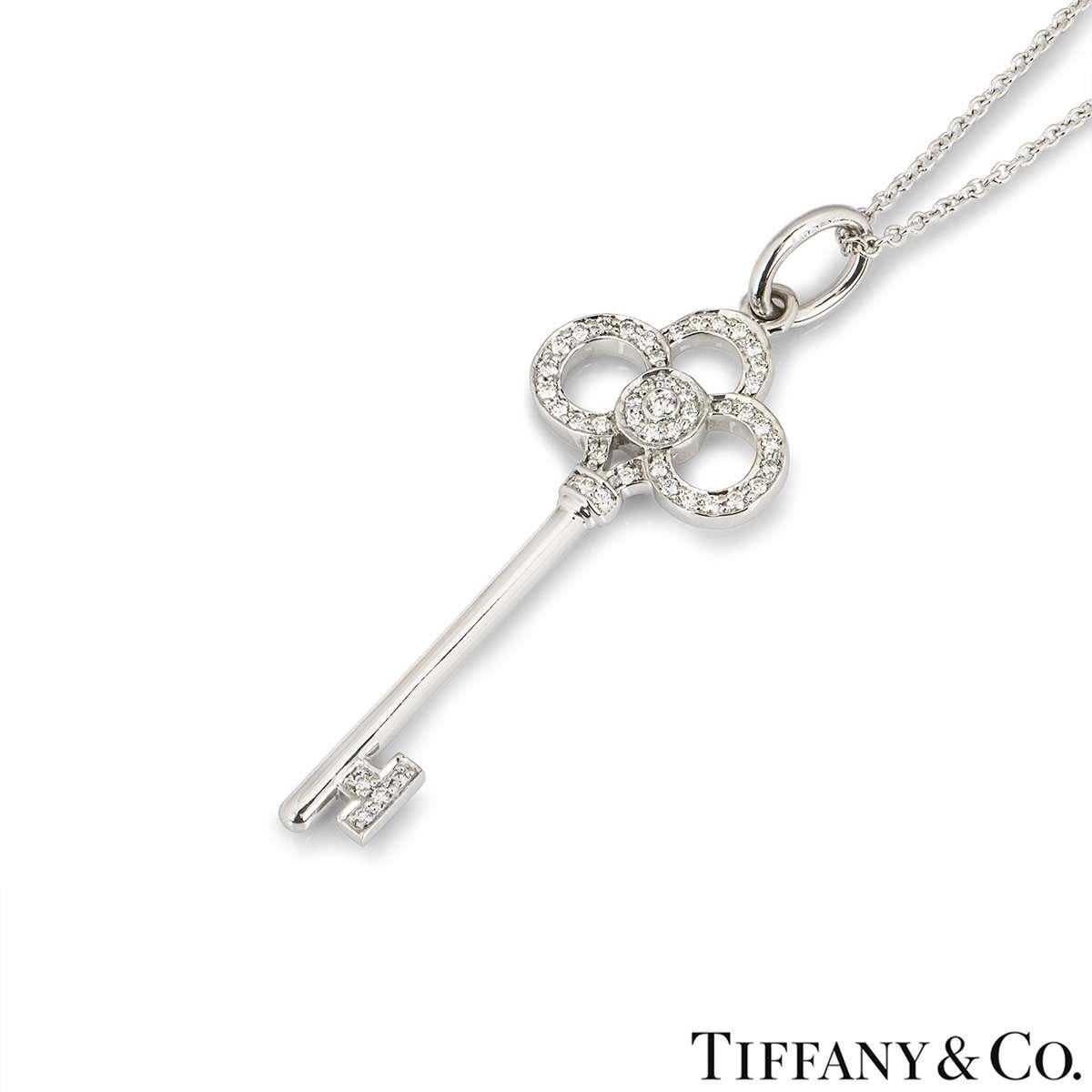 Tiffany & Co. White Gold Diamond Crown Key Pendant In Excellent Condition In London, GB