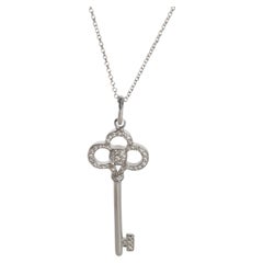 Tiffany & Co. White Gold Diamond Crown Key Pendant