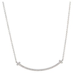 Tiffany & Co. White Gold Diamond Small Model Tiffany T Smile Necklace
