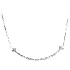 Tiffany & Co. White Gold Diamond Small Model Tiffany T Smile Necklace
